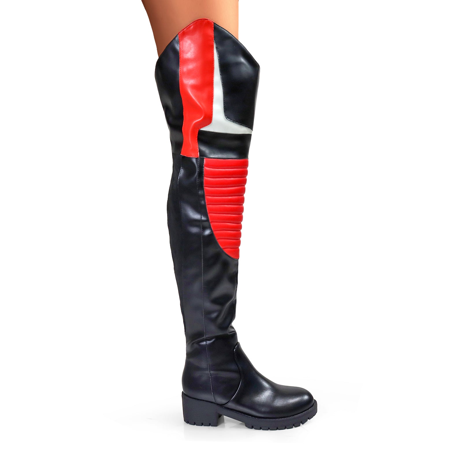 NORRIS-1 OVER KNEE HIGH BOOTS BLACK/RED