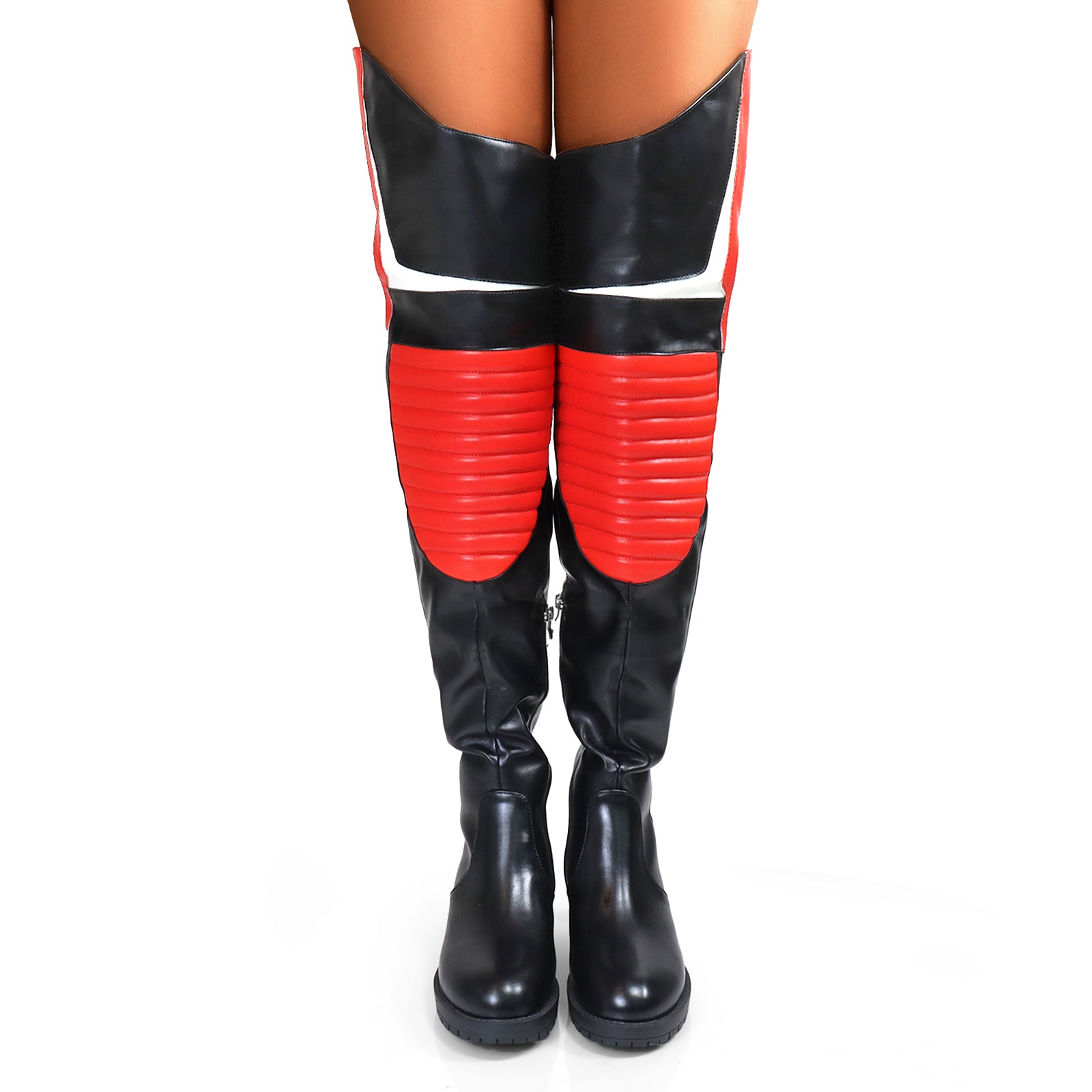 NORRIS-1 OVER KNEE HIGH BOOTS BLACK/RED