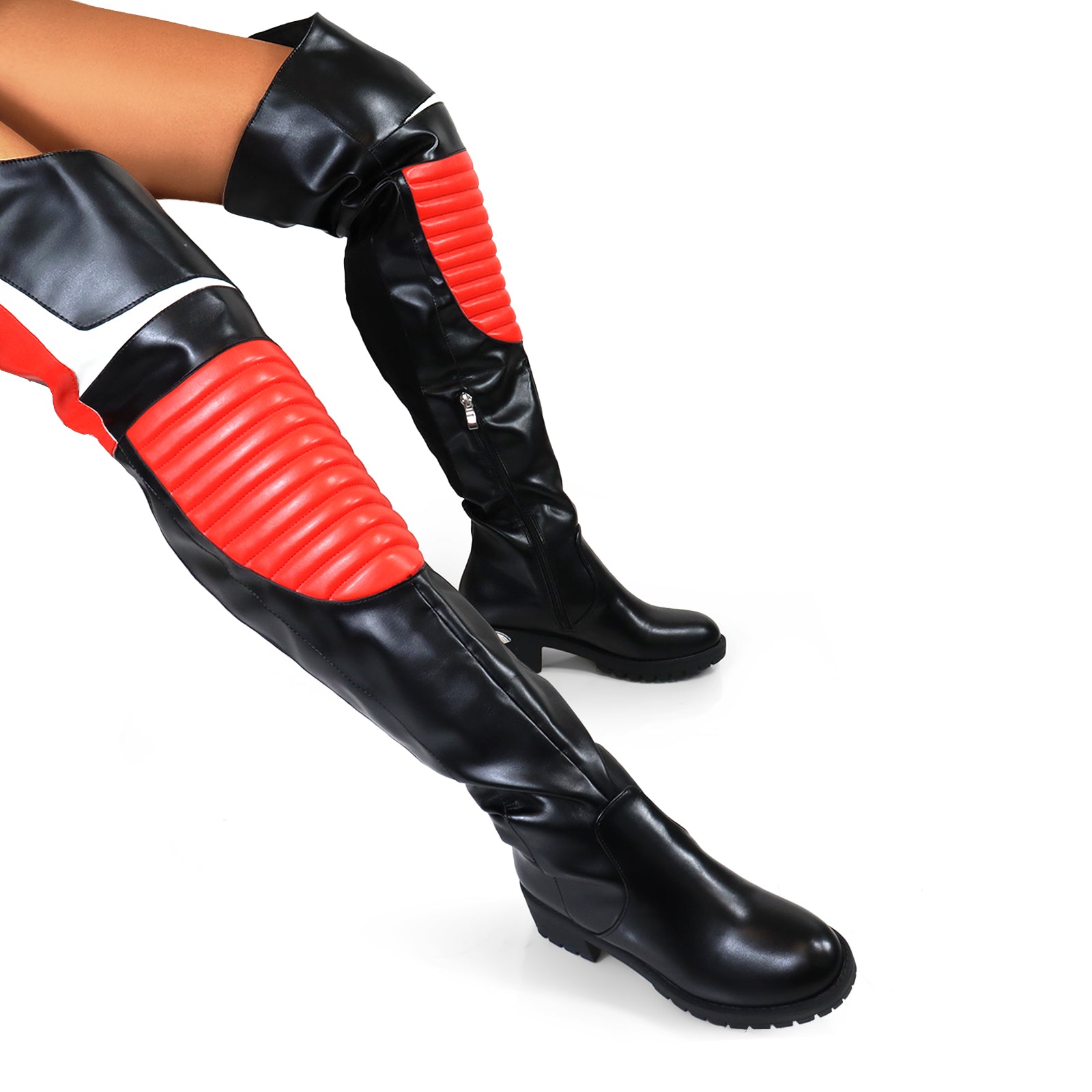 NORRIS-1 OVER KNEE HIGH BOOTS BLACK/RED