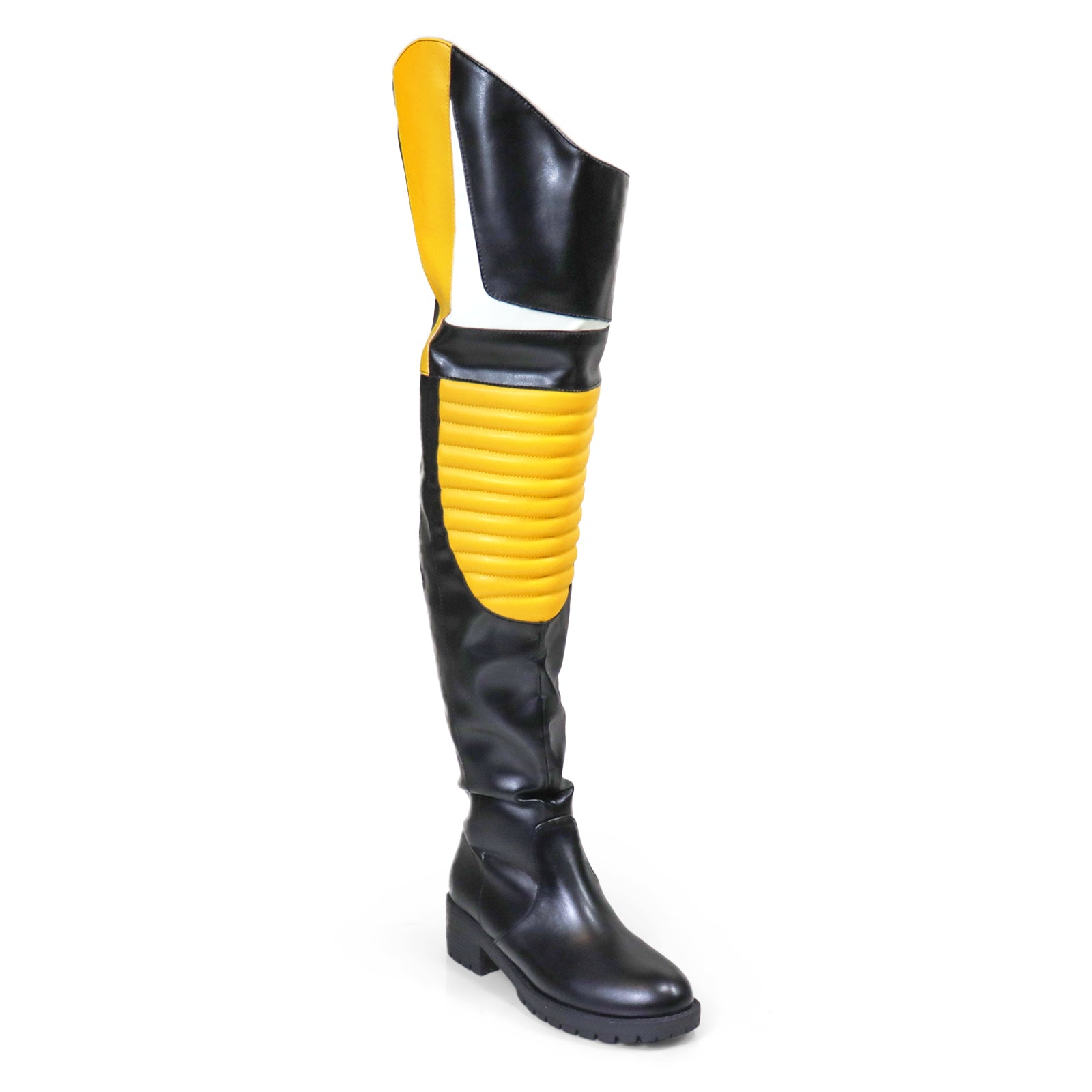 NORRIS-1 OVER KNEE HIGH BOOTS BLACK/YELLOW
