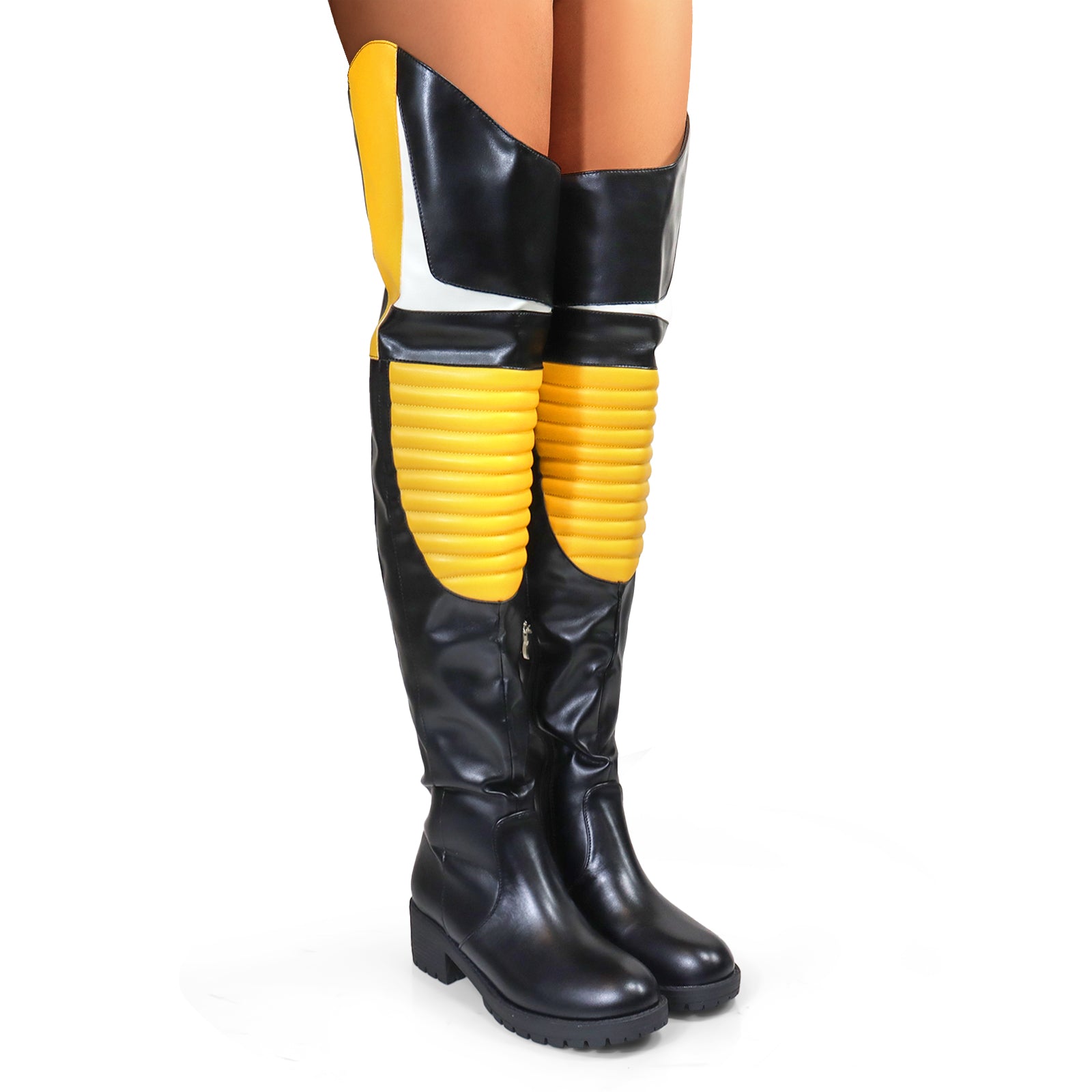 NORRIS-1 OVER KNEE HIGH BOOTS BLACK/YELLOW