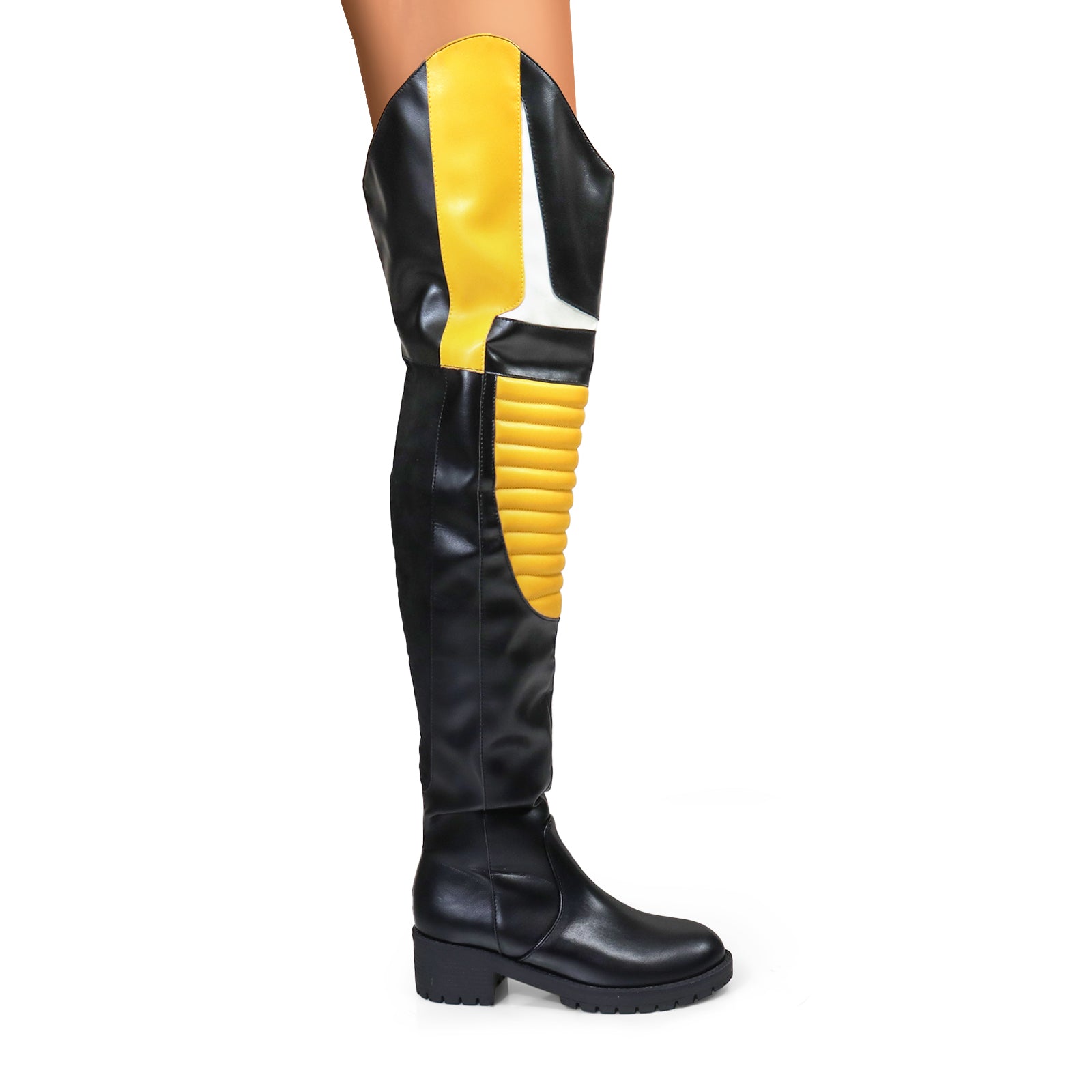 NORRIS-1 OVER KNEE HIGH BOOTS BLACK/YELLOW