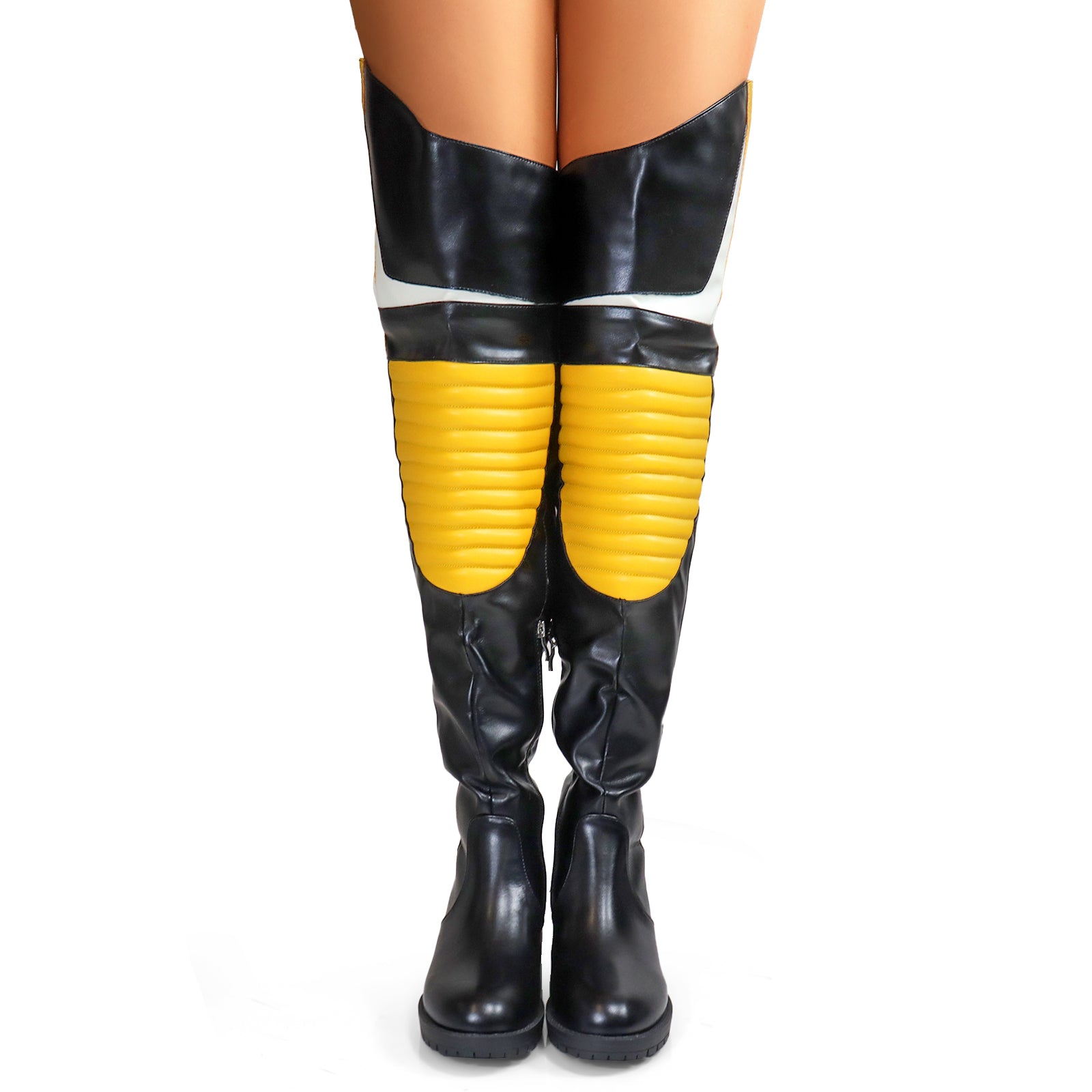 NORRIS-1 OVER KNEE HIGH BOOTS BLACK/YELLOW