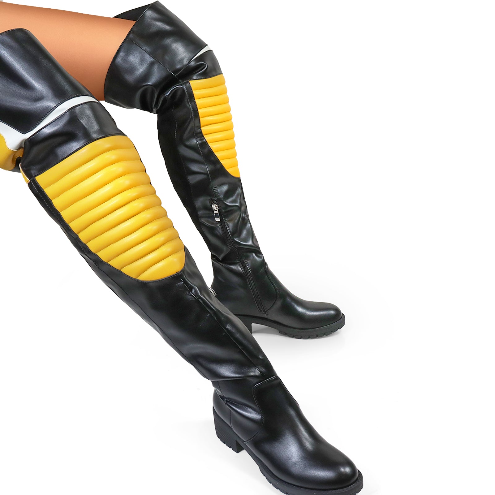 NORRIS-1 OVER KNEE HIGH BOOTS BLACK/YELLOW