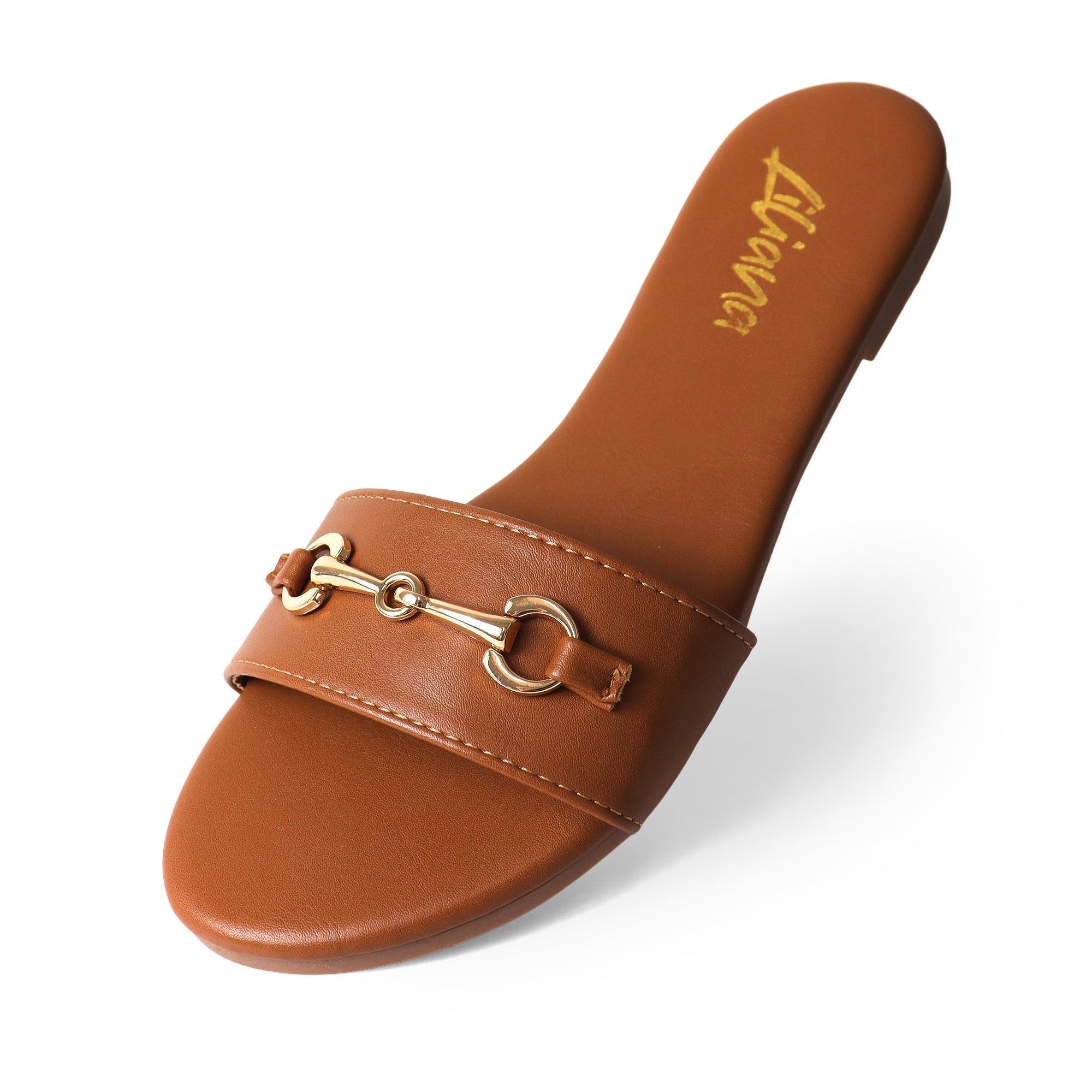ODELA-1 HORSEBIT SANDAL SLIDE TAN PU