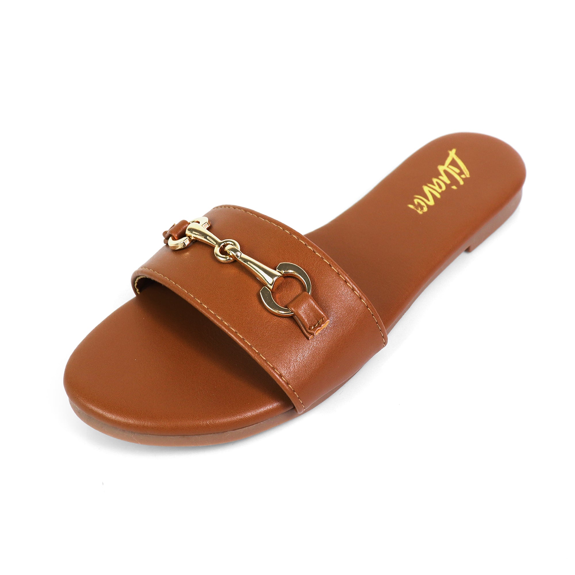 ODELA-1 HORSEBIT SANDAL SLIDE TAN PU