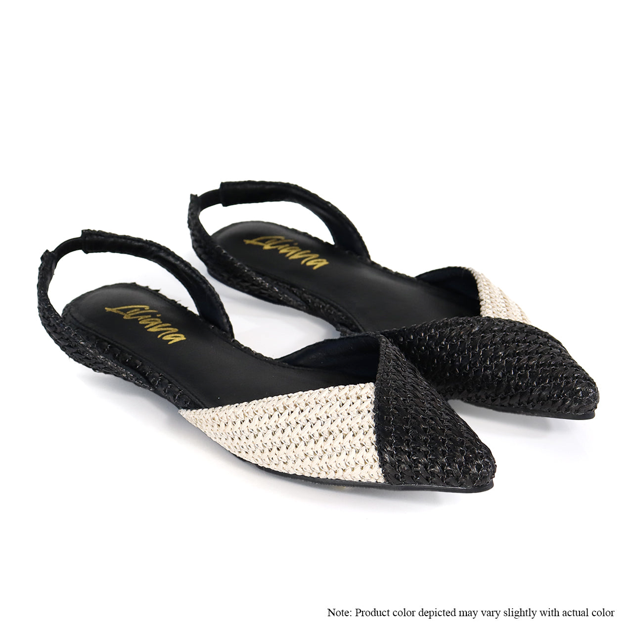 OHANA-21 RAFFIA POINTY TOE FLAT-BLACK