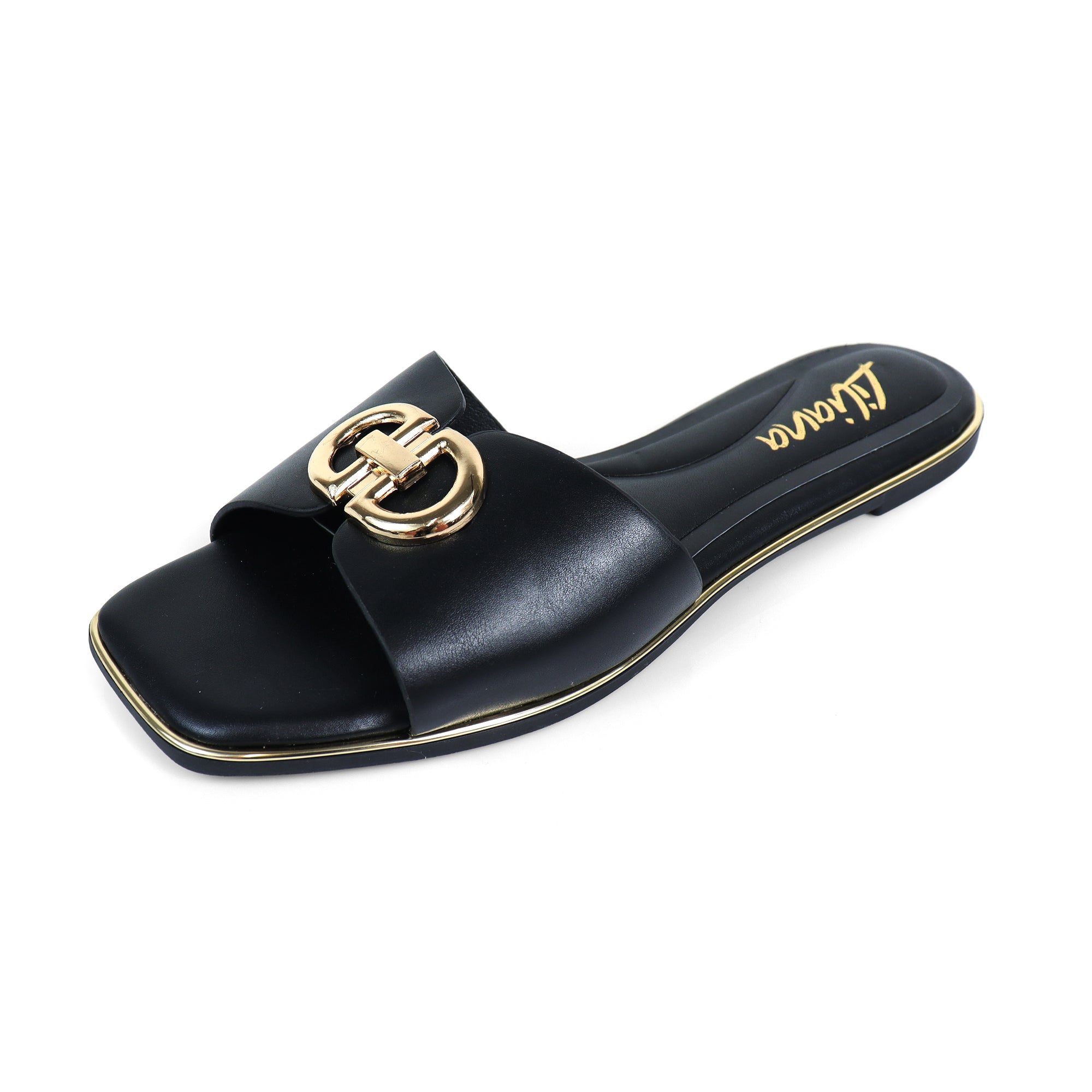 OLGANA-2 OPEN TOE BUCLKE DECOR SLIDE BLACK