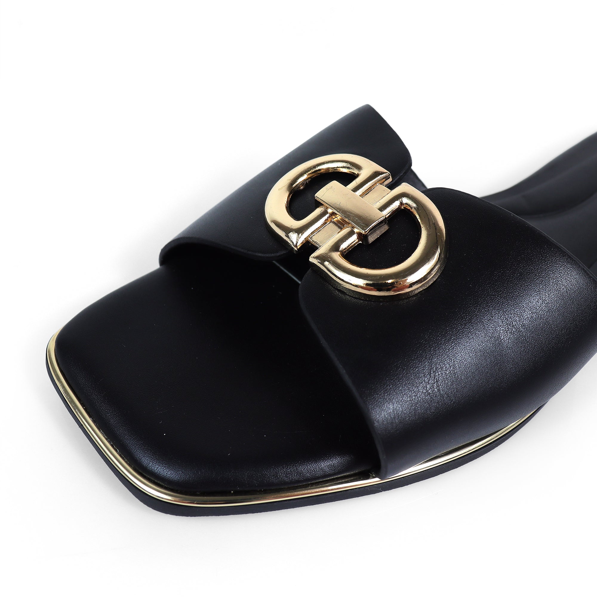 OLGANA-2 OPEN TOE BUCLKE DECOR SLIDE BLACK