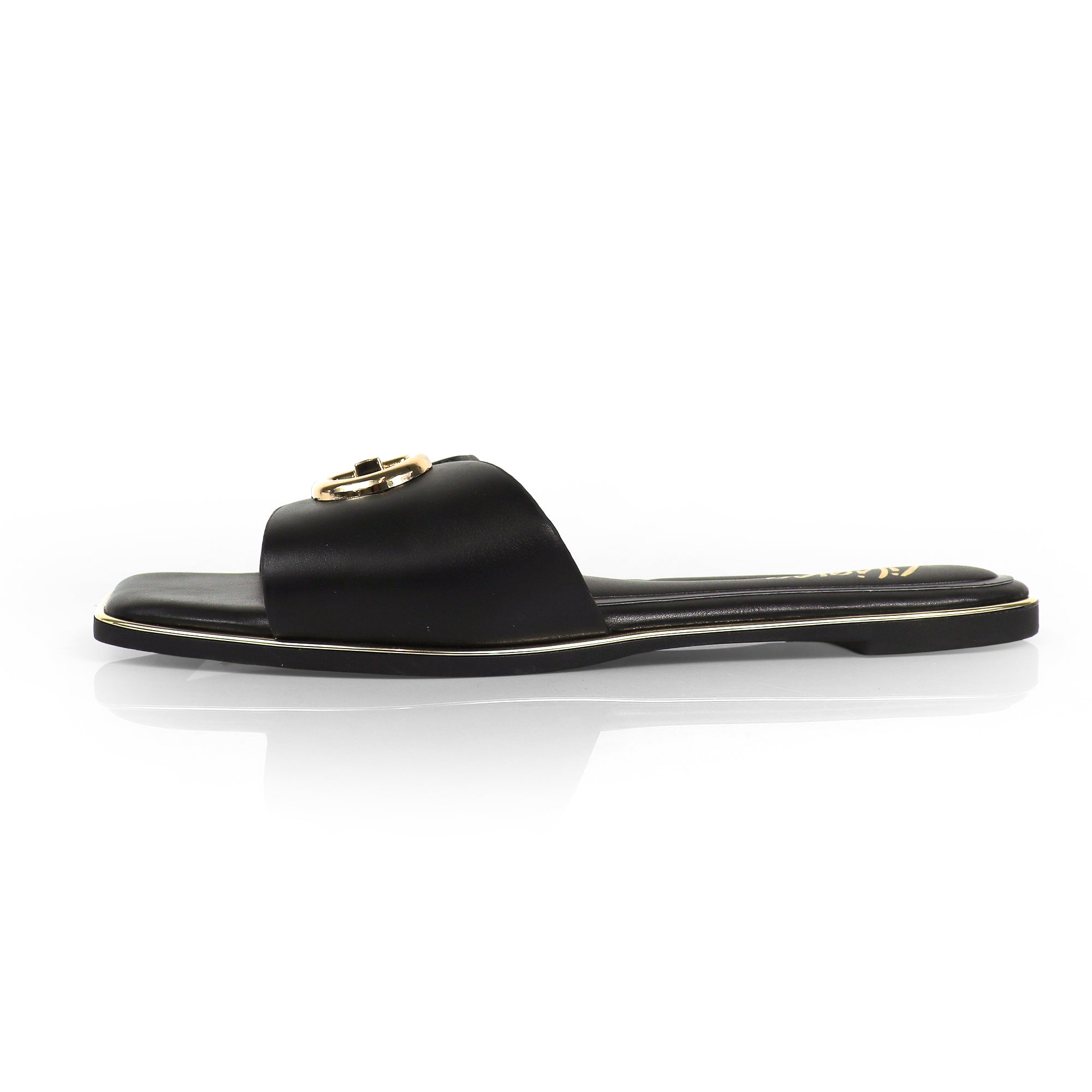 OLGANA-2 OPEN TOE BUCLKE DECOR SLIDE BLACK