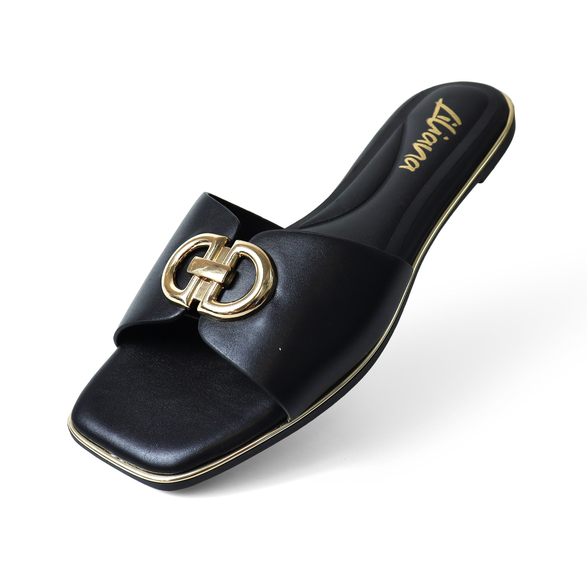 OLGANA-2 OPEN TOE BUCLKE DECOR SLIDE BLACK