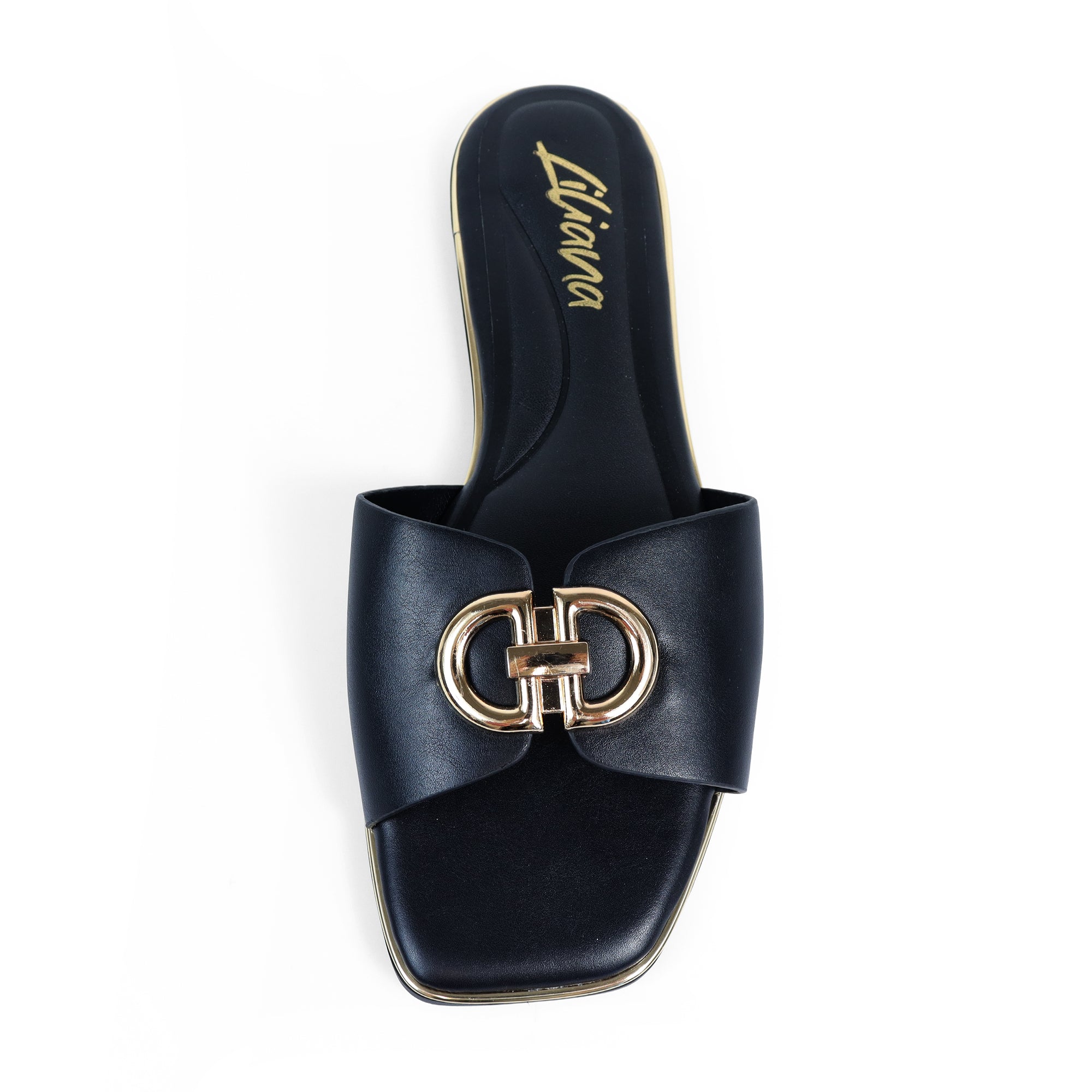 OLGANA-2 OPEN TOE BUCLKE DECOR SLIDE BLACK