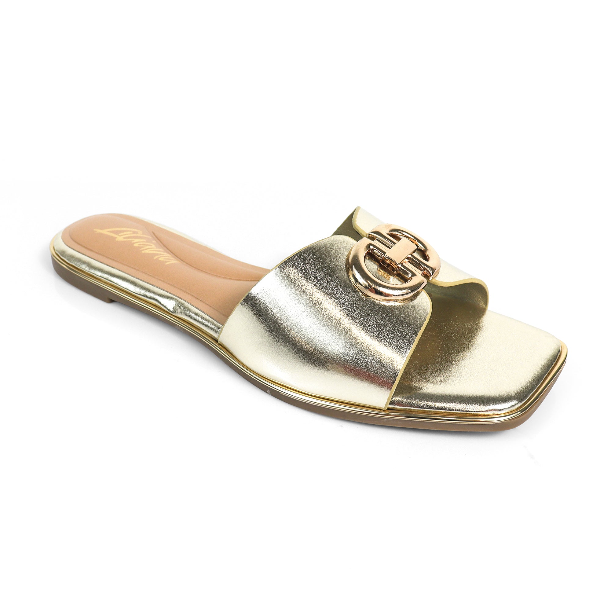OLGANA-2 OPEN TOE BUCLKE DECOR SLIDE GOLD