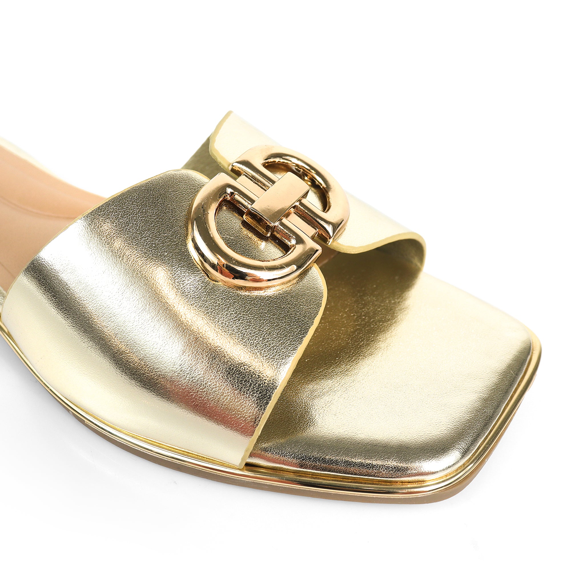 OLGANA-2 OPEN TOE BUCLKE DECOR SLIDE GOLD
