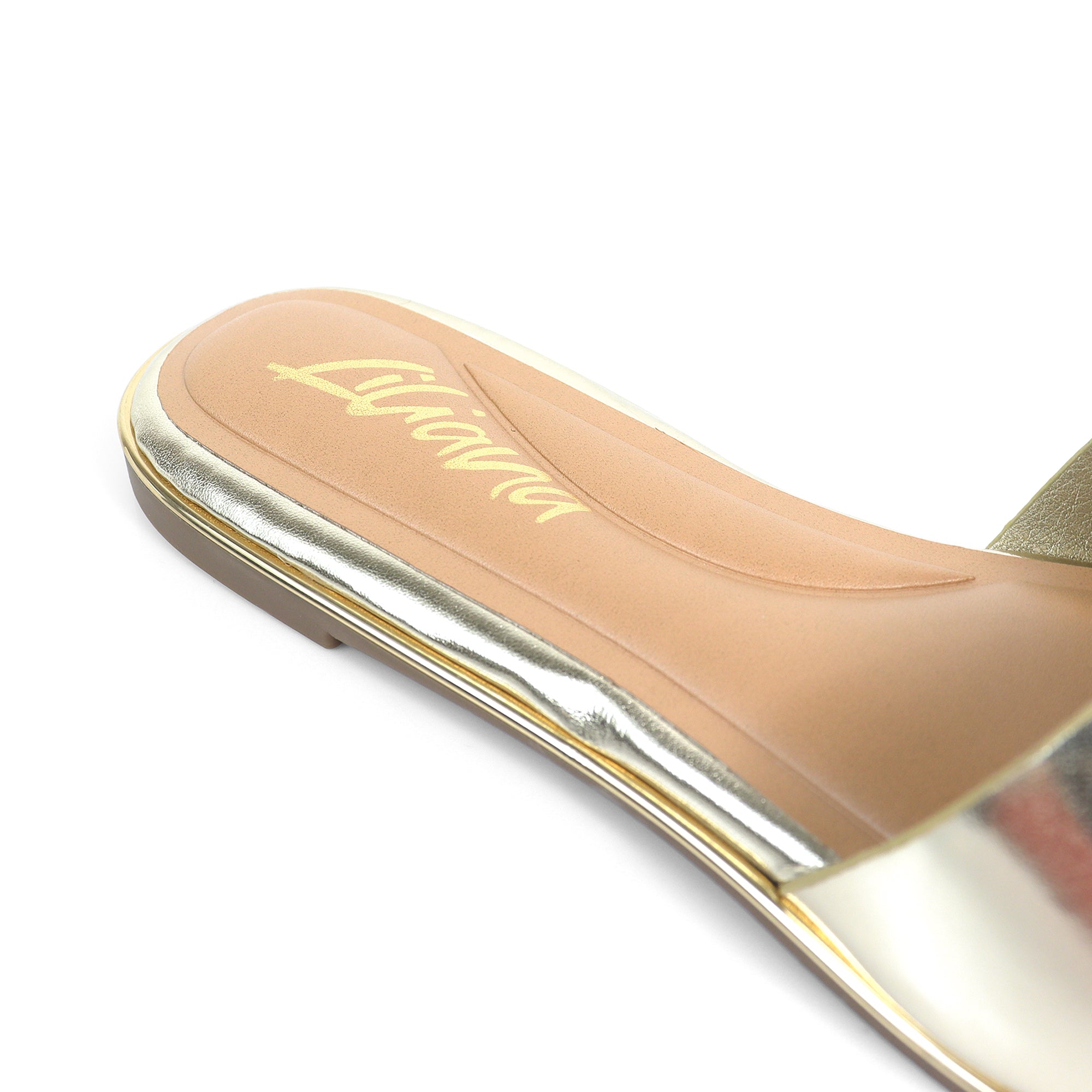 OLGANA-2 OPEN TOE BUCLKE DECOR SLIDE GOLD