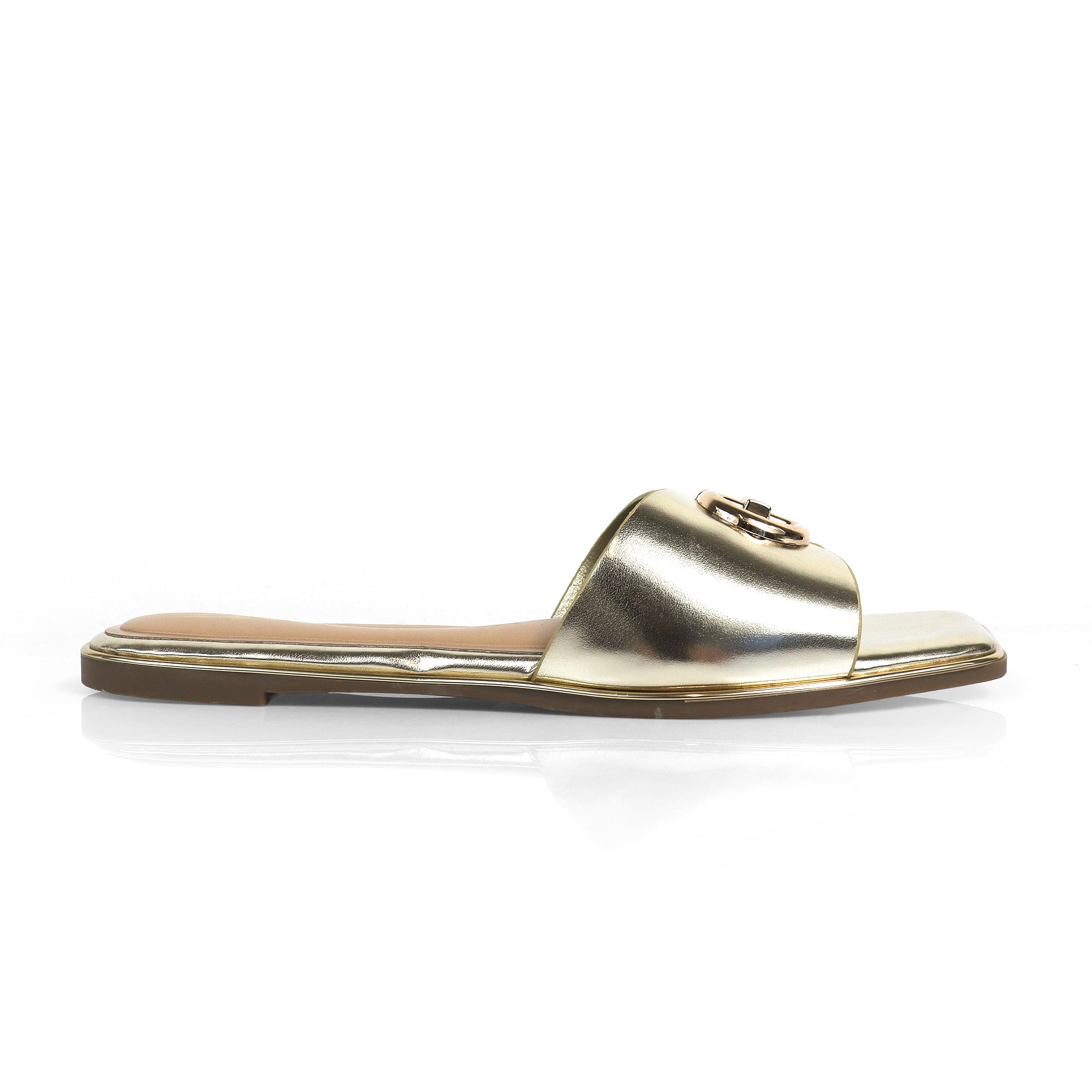 OLGANA-2 OPEN TOE BUCLKE DECOR SLIDE GOLD