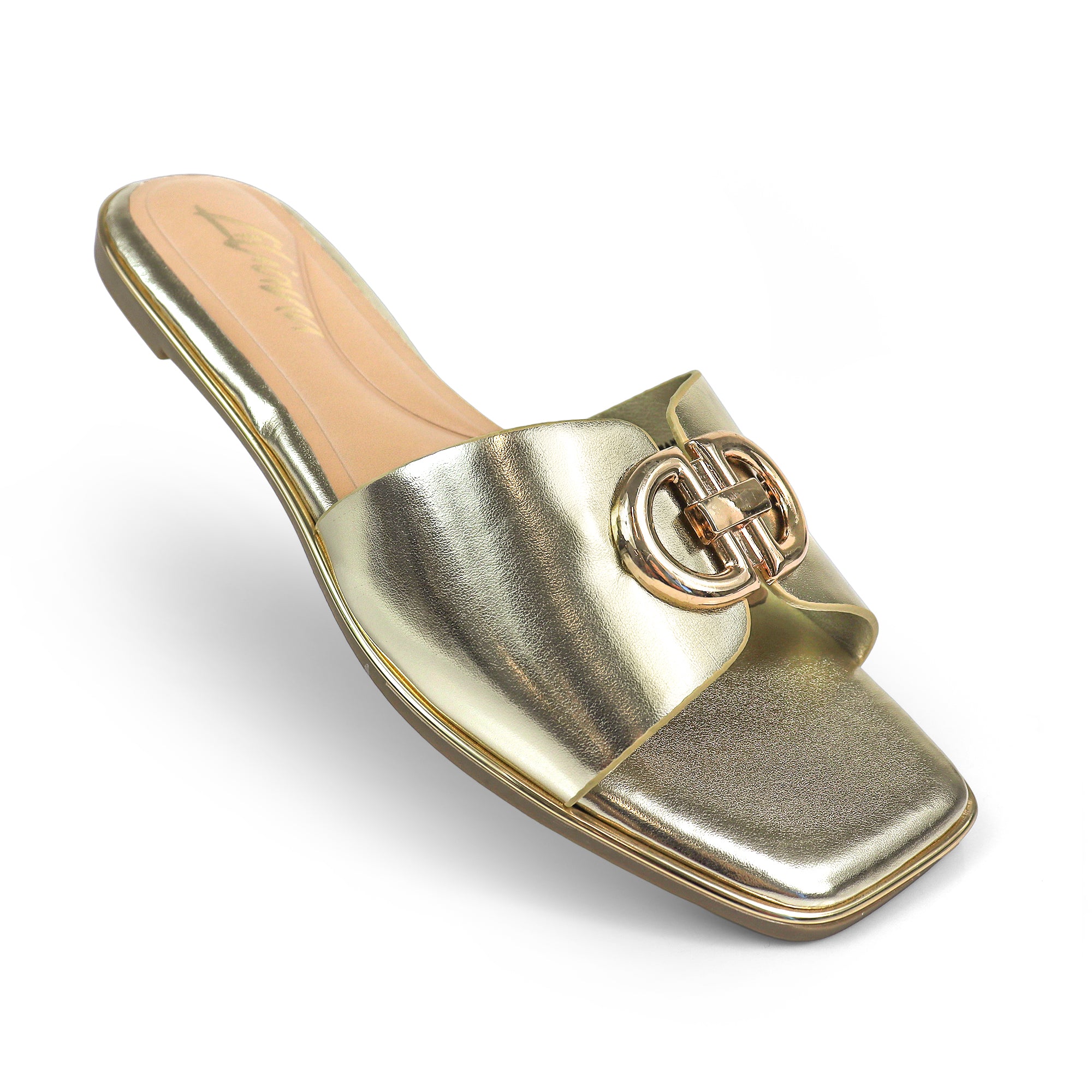 OLGANA-2 OPEN TOE BUCLKE DECOR SLIDE GOLD