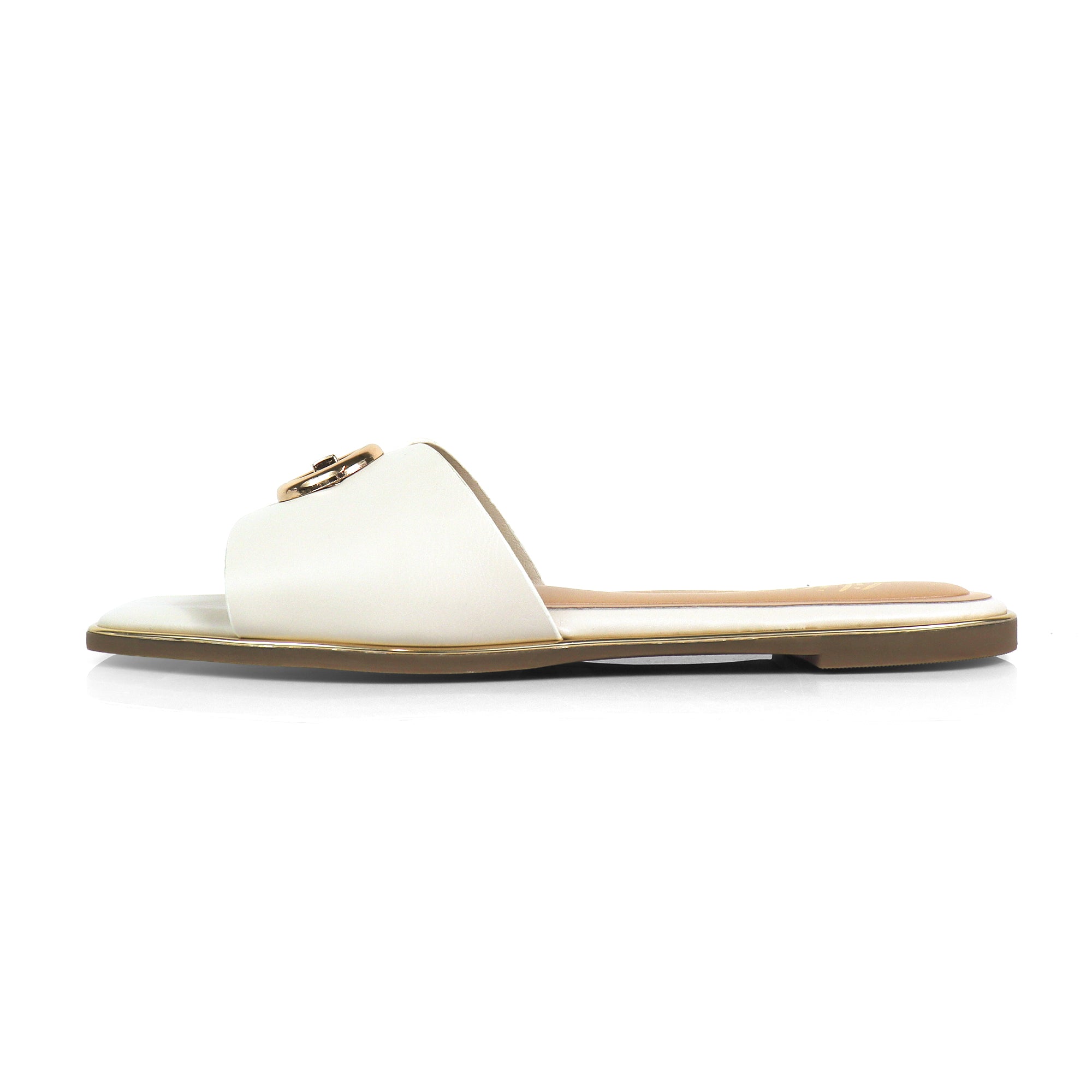 OLGANA-2 OPEN TOE BUCLKE DECOR SLIDE IVORY