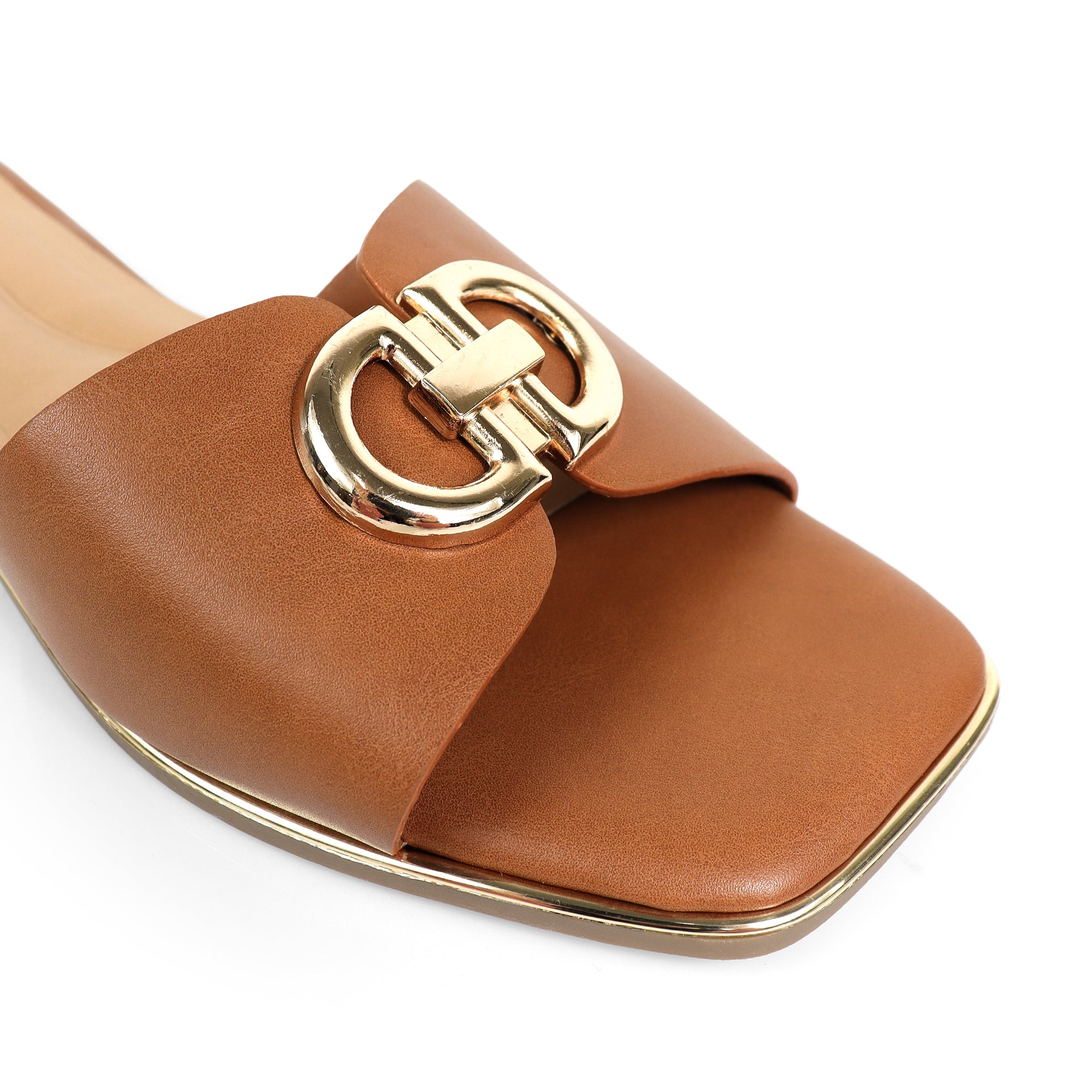 OLGANA-2 OPEN TOE BUCLKE DECOR SLIDE TAN