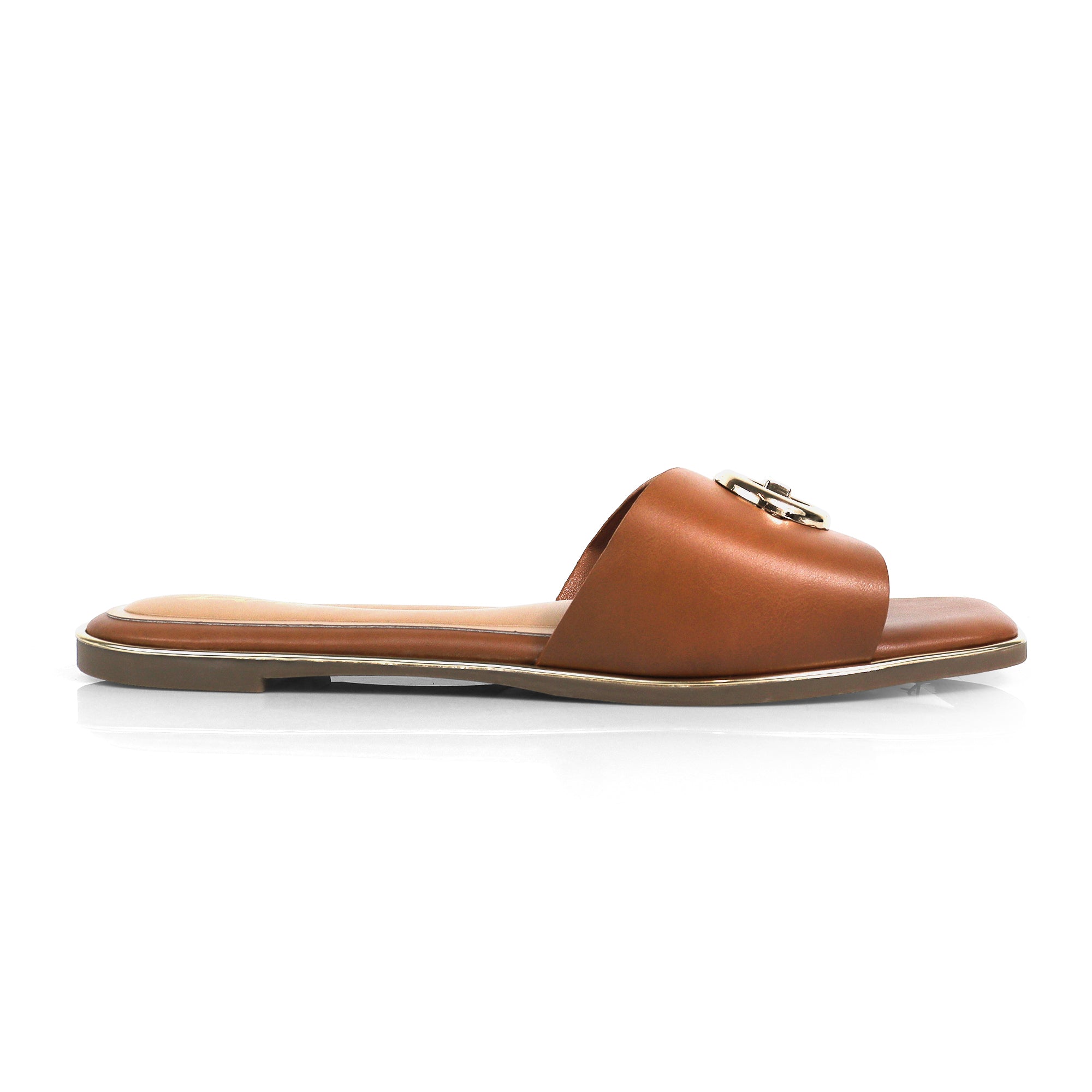 OLGANA-2 OPEN TOE BUCLKE DECOR SLIDE TAN
