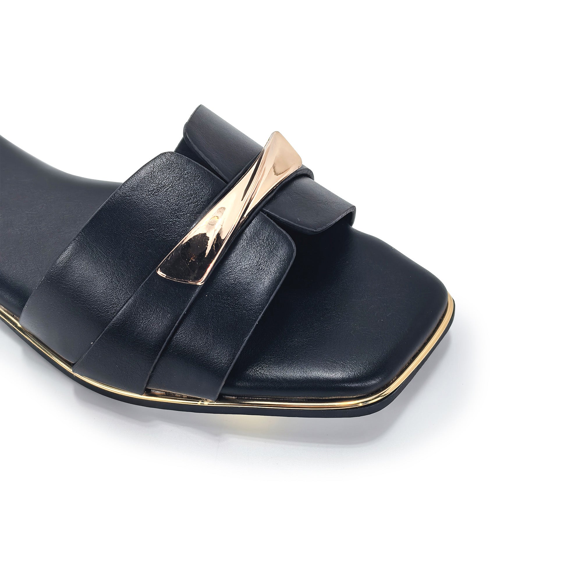 OLGANA-4 OPEN TOE BUCLKE DECOR SLIDE BLACK
