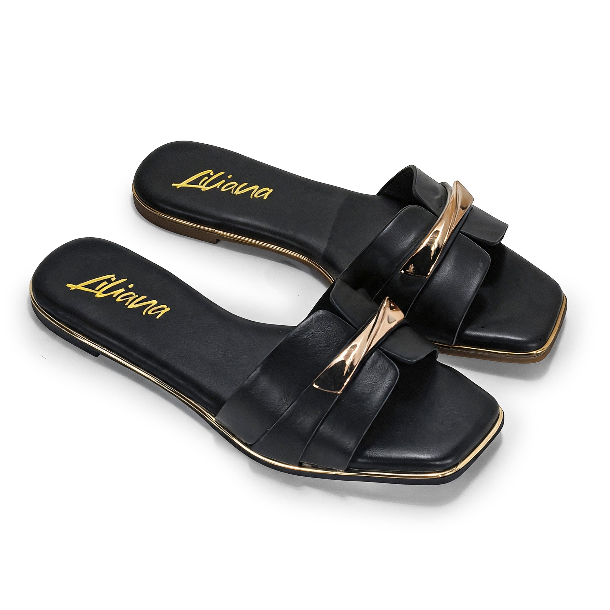 OLGANA-4 OPEN TOE BUCLKE DECOR SLIDE BLACK
