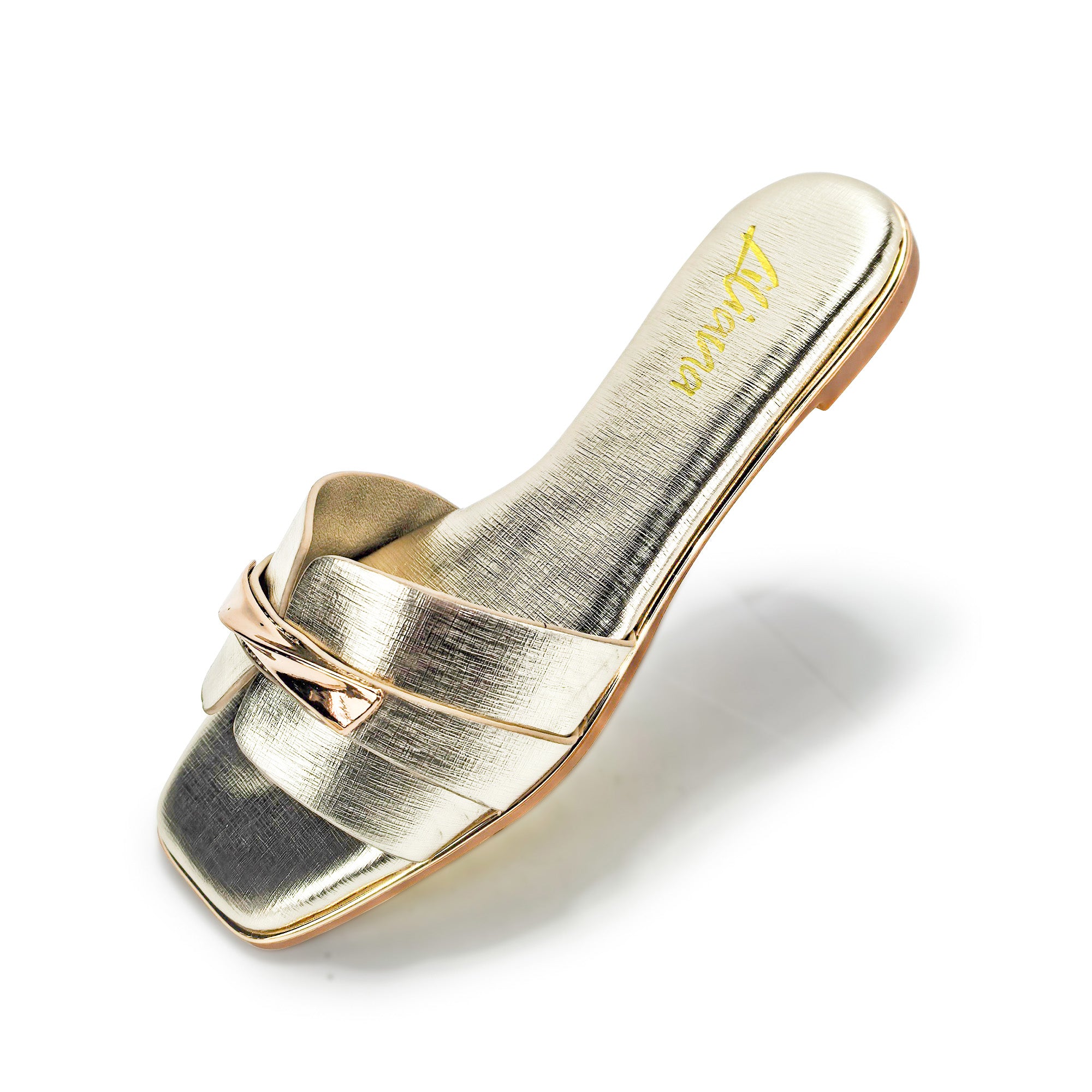 OLGANA-4 OPEN TOE BUCLKE DECOR SLIDE GOLD