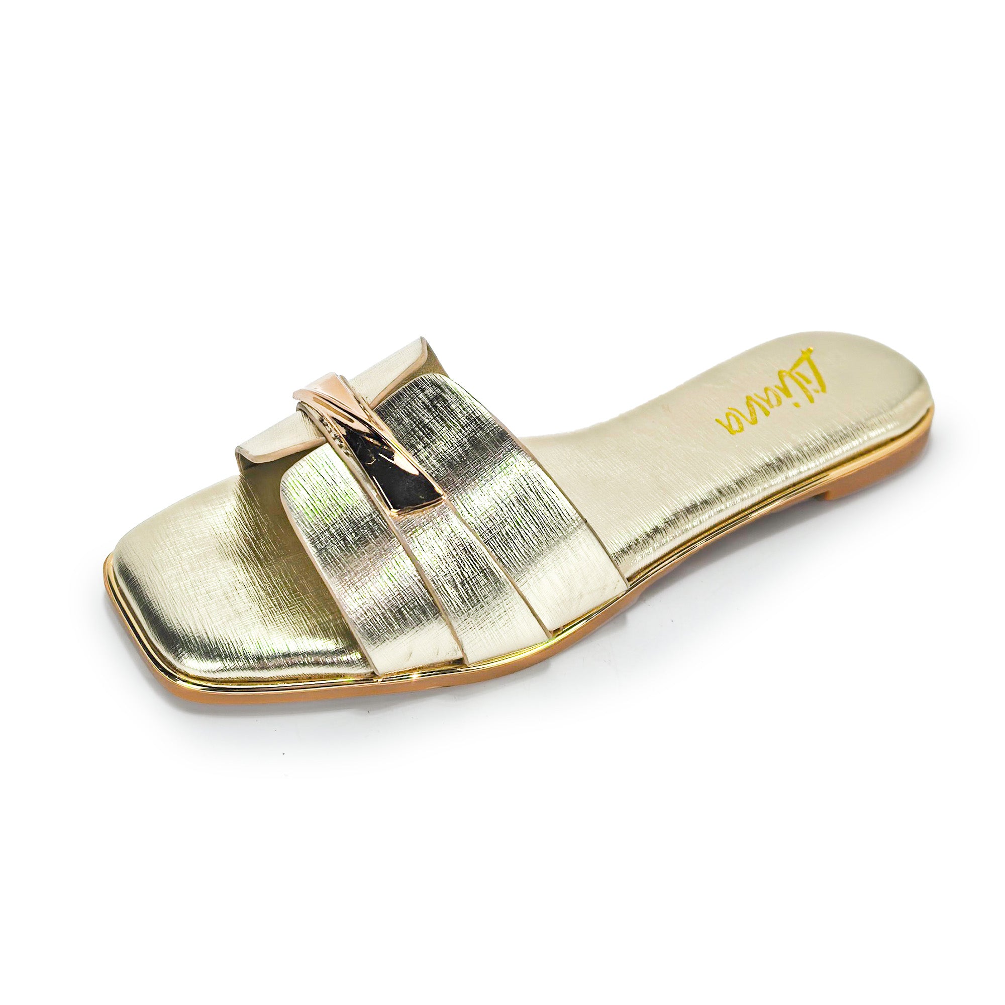 OLGANA-4 OPEN TOE BUCLKE DECOR SLIDE GOLD