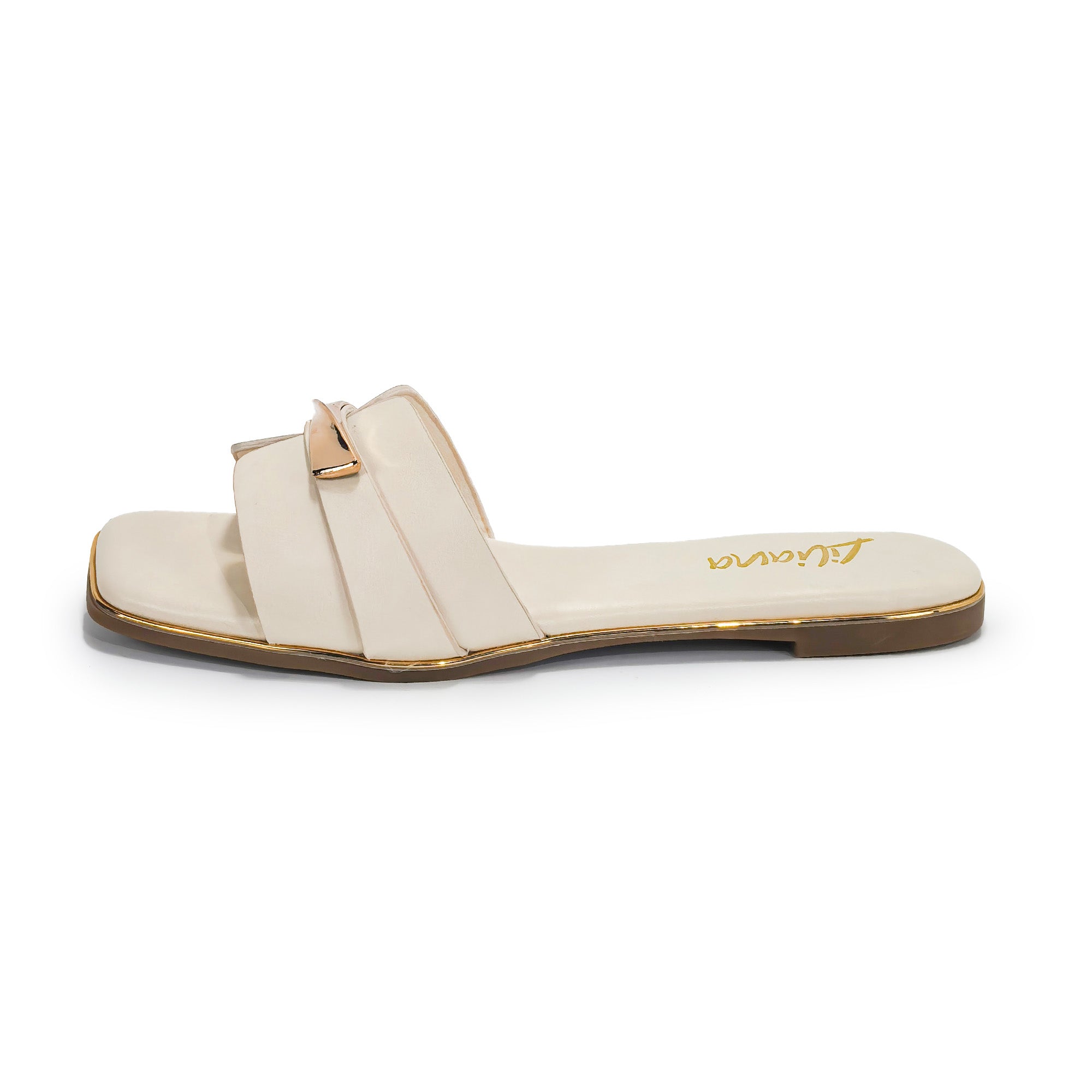 OLGANA-4 OPEN TOE BUCLKE DECOR SLIDE IVORY