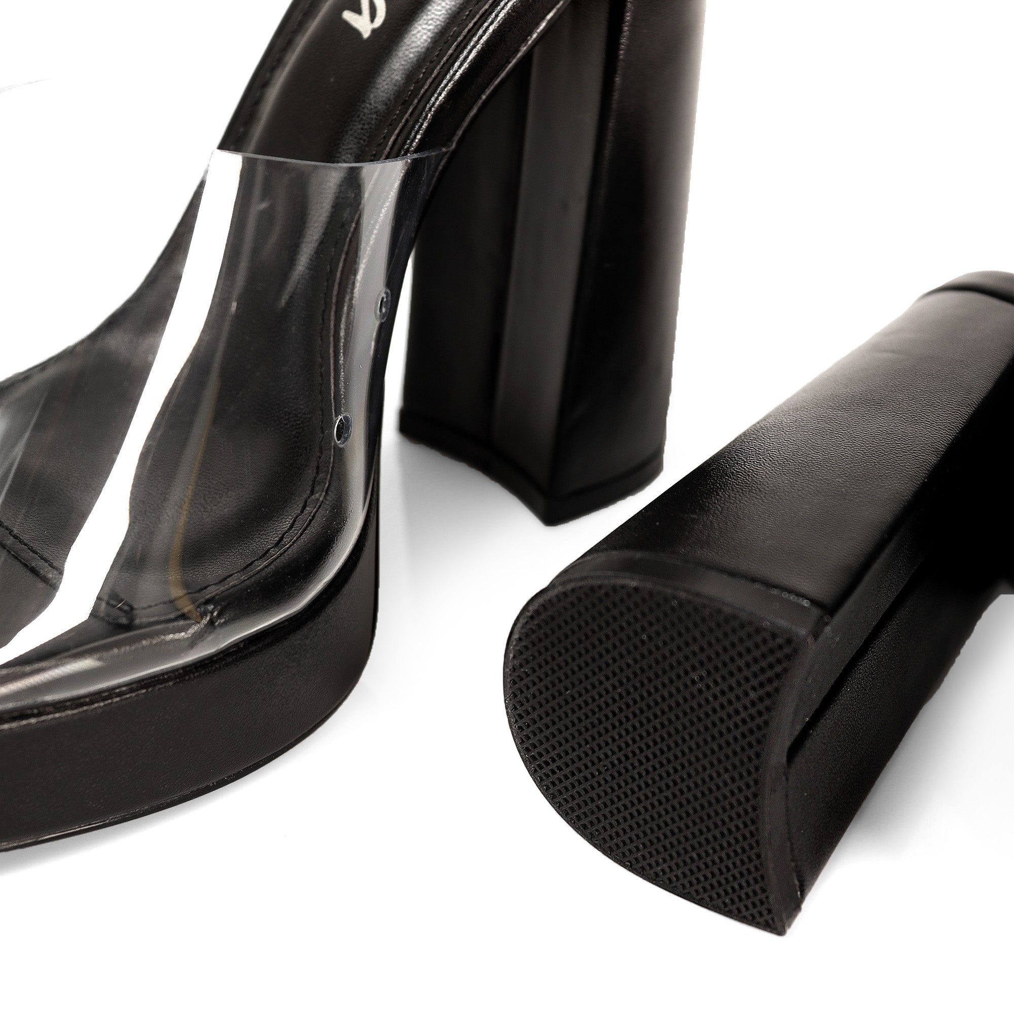OLINA-2 PEEP TOE TRANSPARENT UPPER PLATFORM MULE BLACK