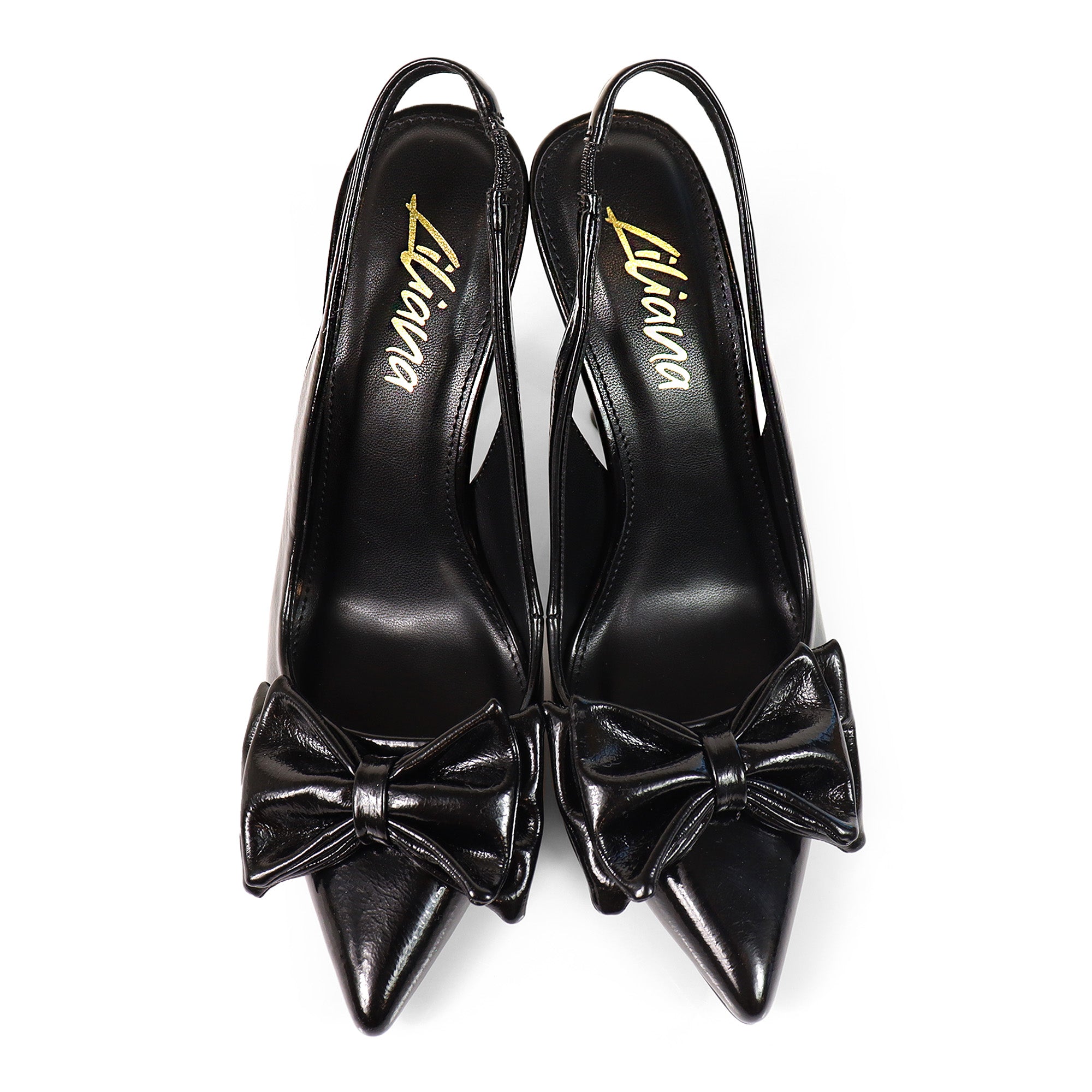 OPHELIA-1 POINTED TOE BOW PUMP SLINGBACK W/ HEEL BLACK