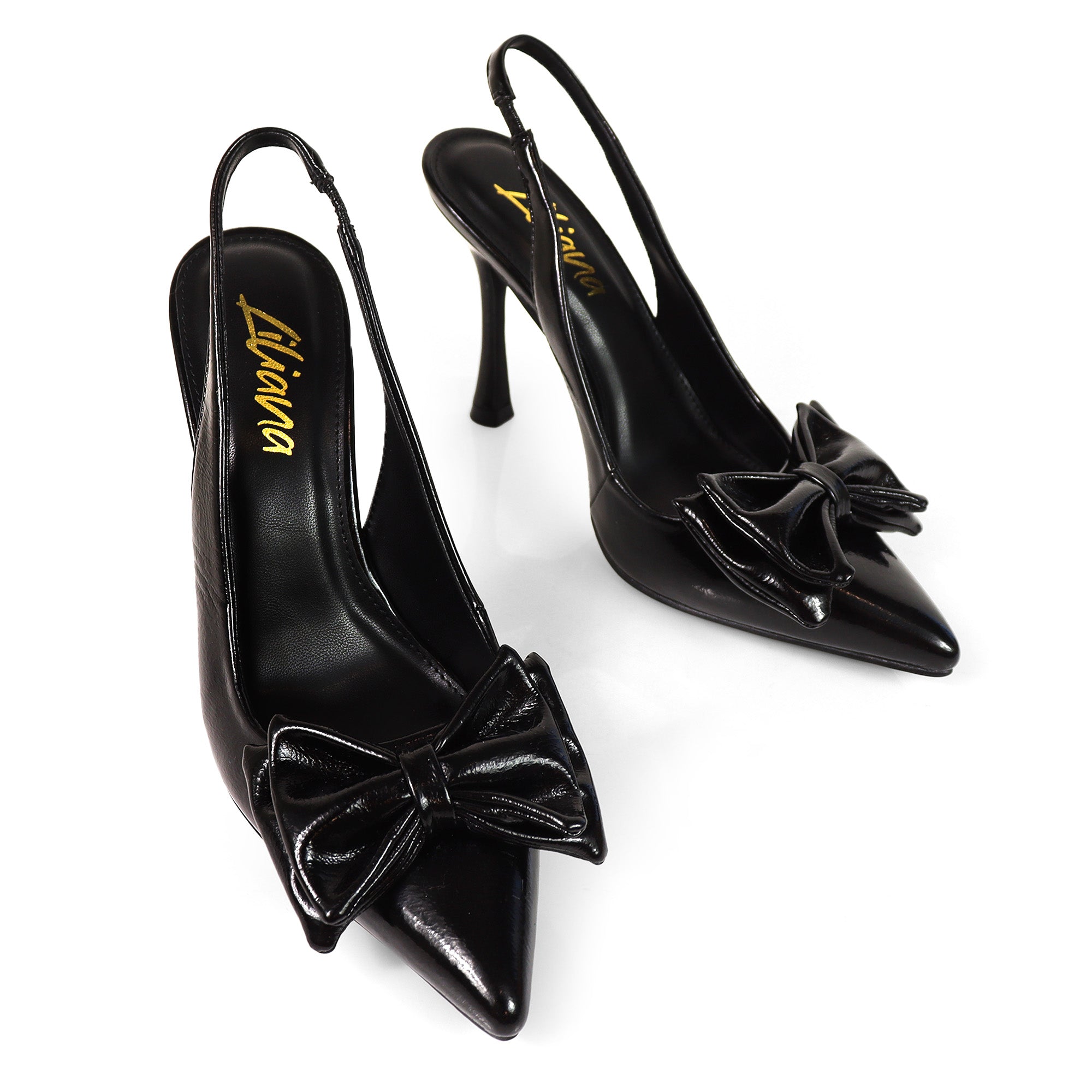 OPHELIA-1 POINTED TOE BOW PUMP SLINGBACK W/ HEEL BLACK