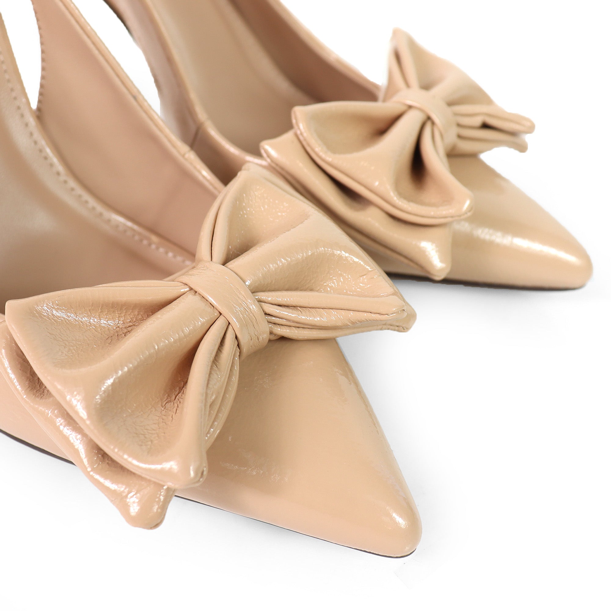 OPHELIA-1 POINTED TOE BOW PUMP SLINGBACK W/ HEEL NUDE