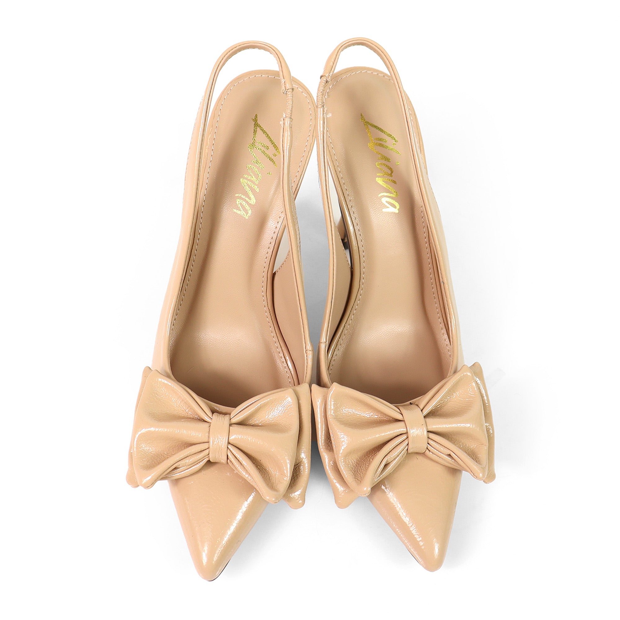 OPHELIA-1 POINTED TOE BOW PUMP SLINGBACK W/ HEEL NUDE