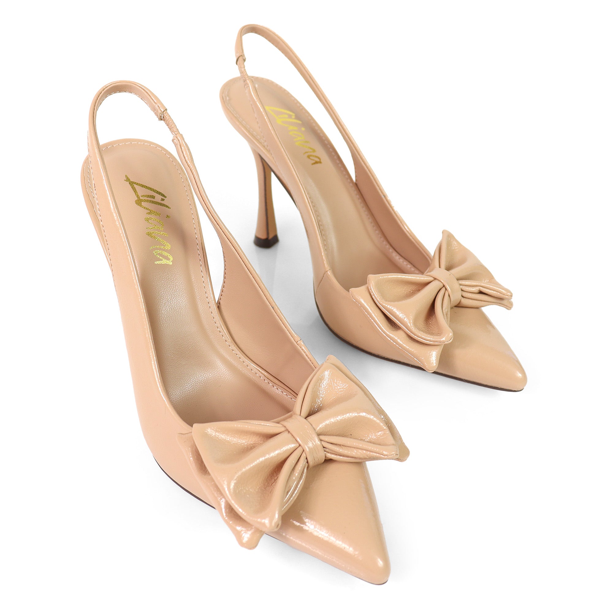 OPHELIA-1 POINTED TOE BOW PUMP SLINGBACK W/ HEEL NUDE