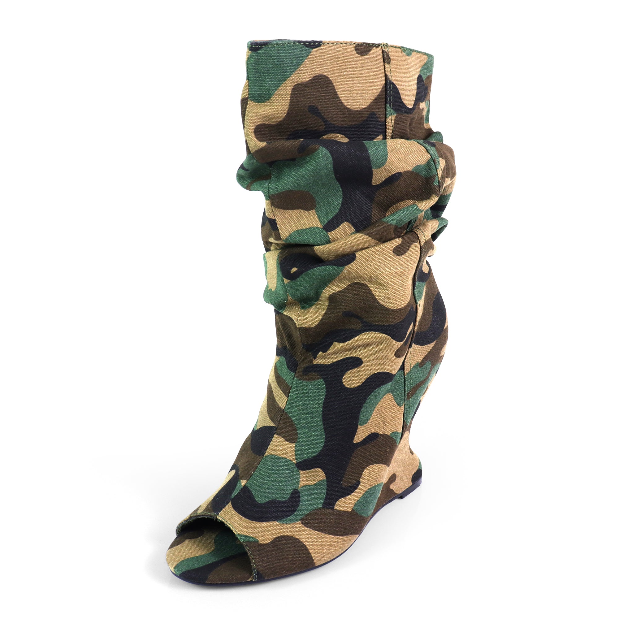 PACO-1 POINTED TOE WEDGE BOOTS CAMOUFLAGE