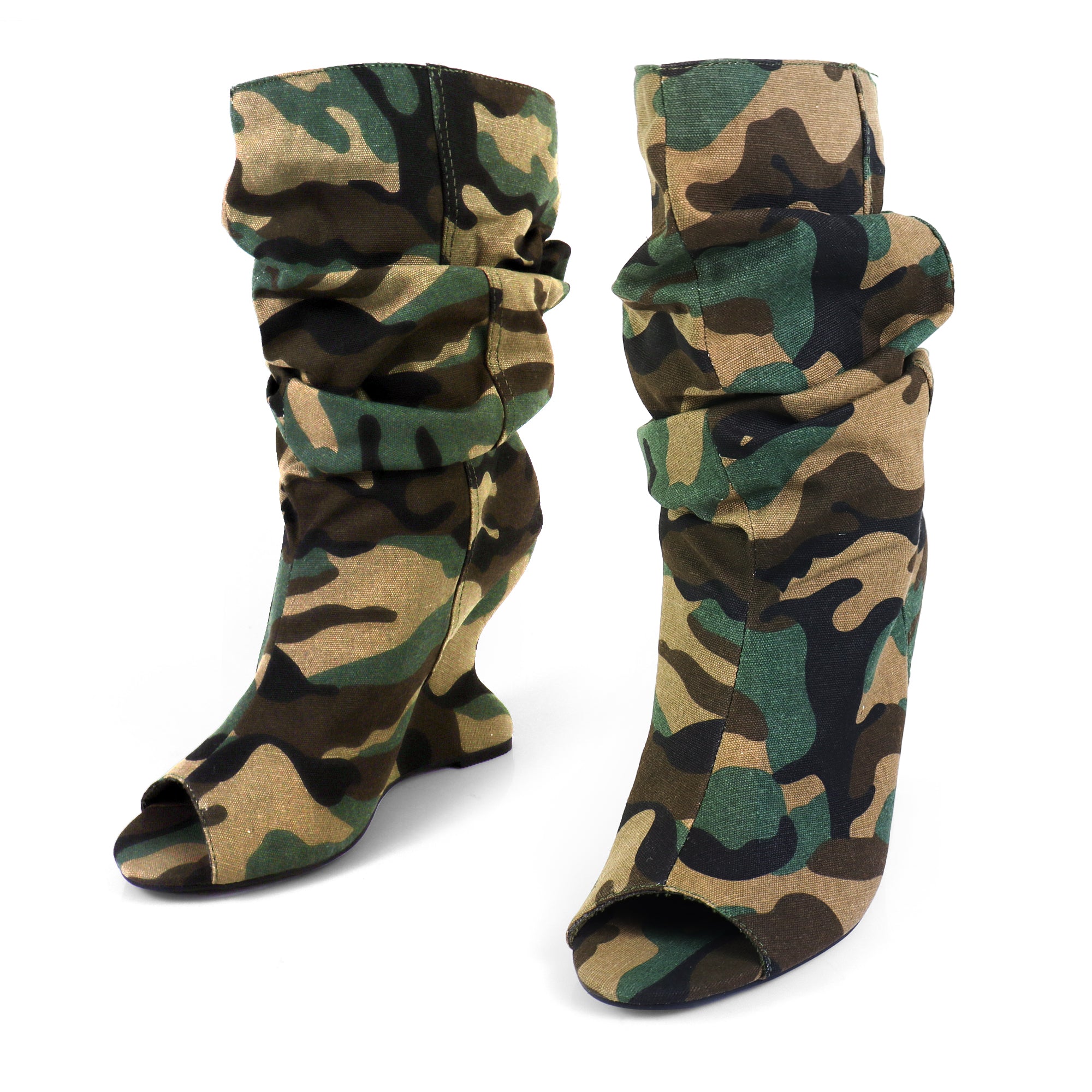 PACO-1 POINTED TOE WEDGE BOOTS CAMOUFLAGE