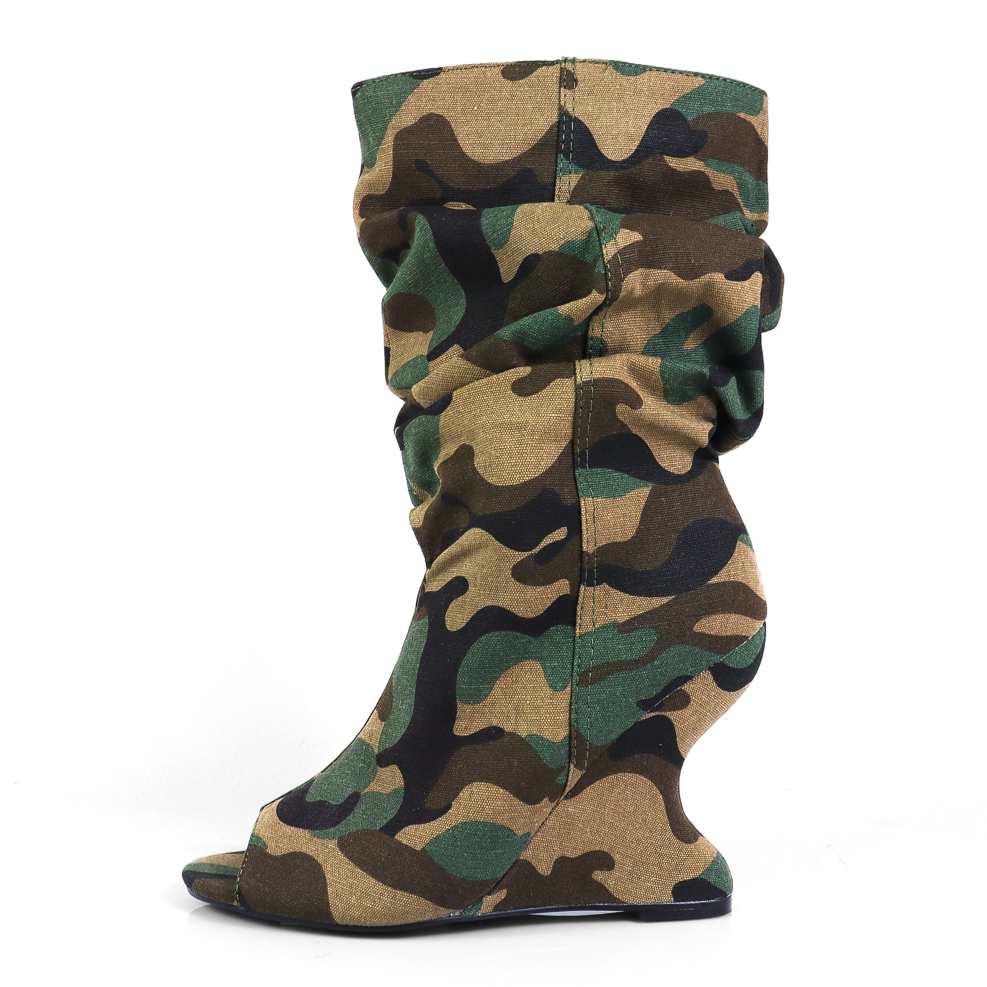 PACO-1 POINTED TOE WEDGE BOOTS CAMOUFLAGE