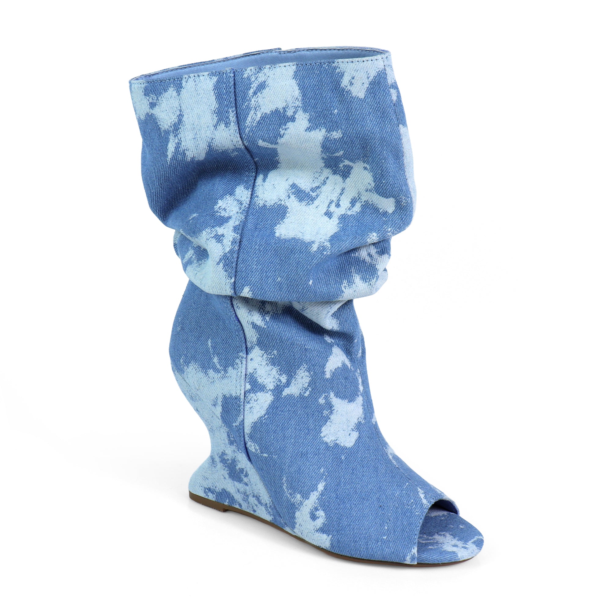 PACO-1 POINTED TOE WEDGE BOOTS DENIM