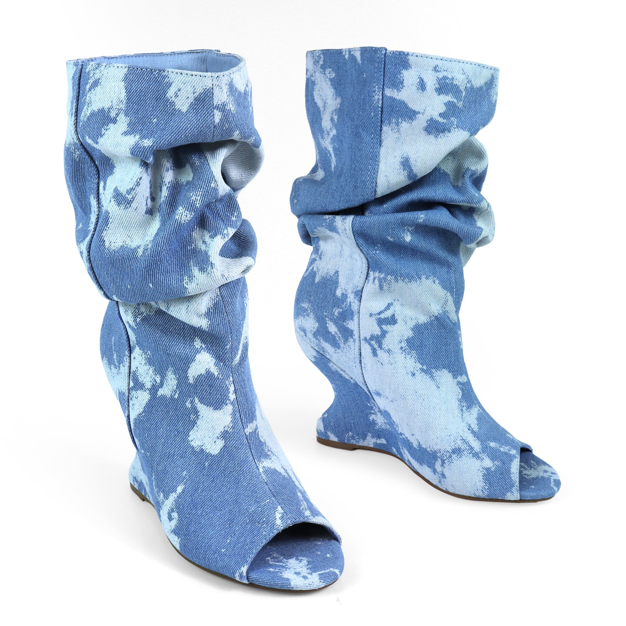 PACO-1 POINTED TOE WEDGE BOOTS DENIM