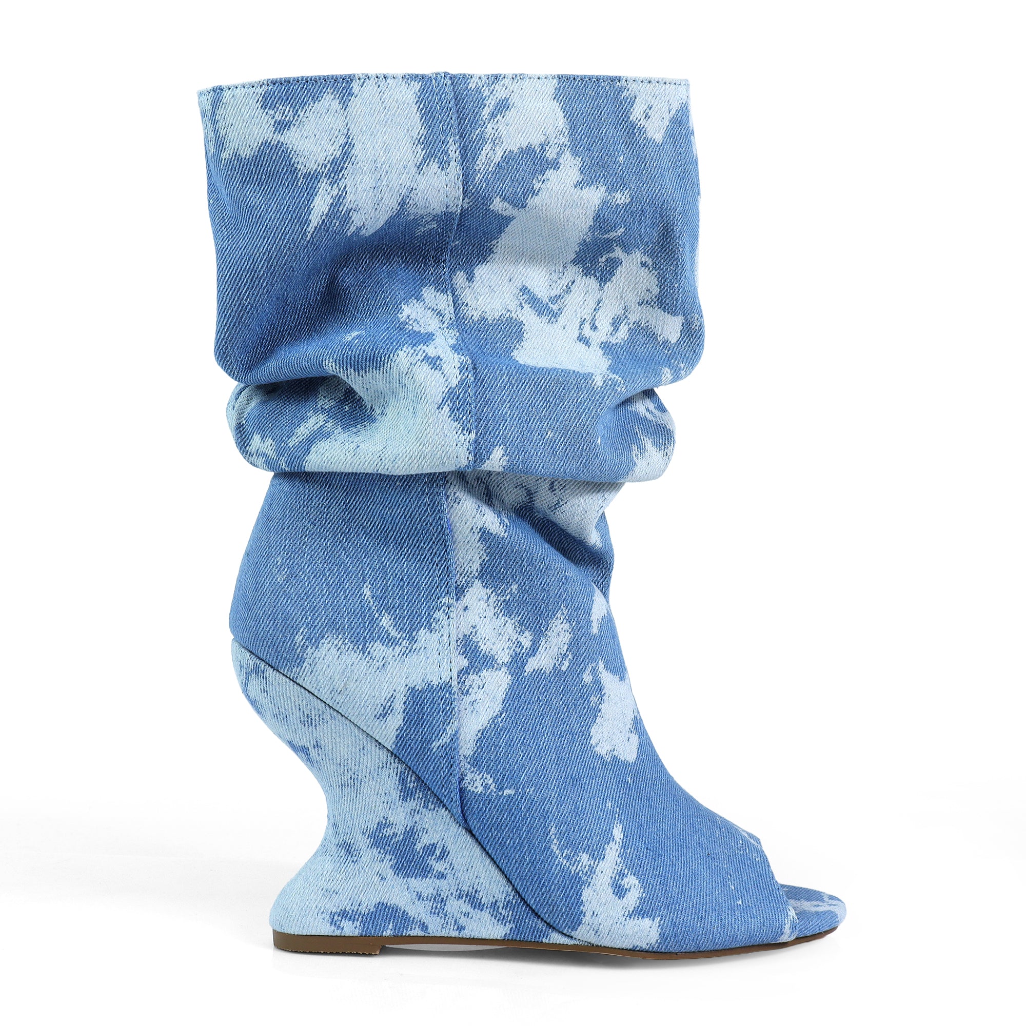 PACO-1 POINTED TOE WEDGE BOOTS DENIM