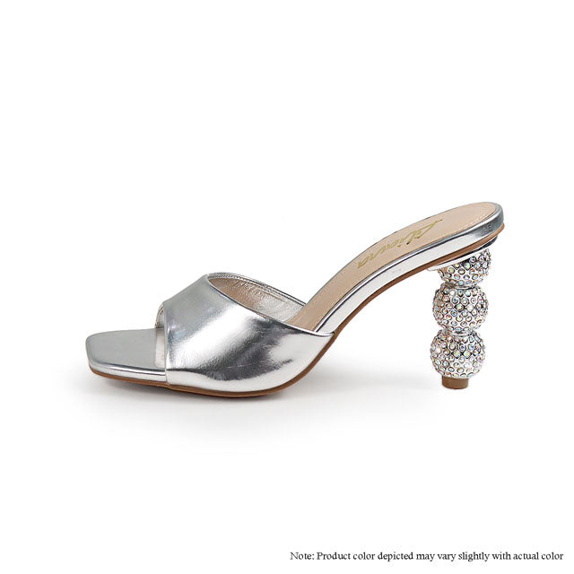 PARIS-1 RHINESTONE SPHERE HEEL OPEN TOE MULE - SILVER