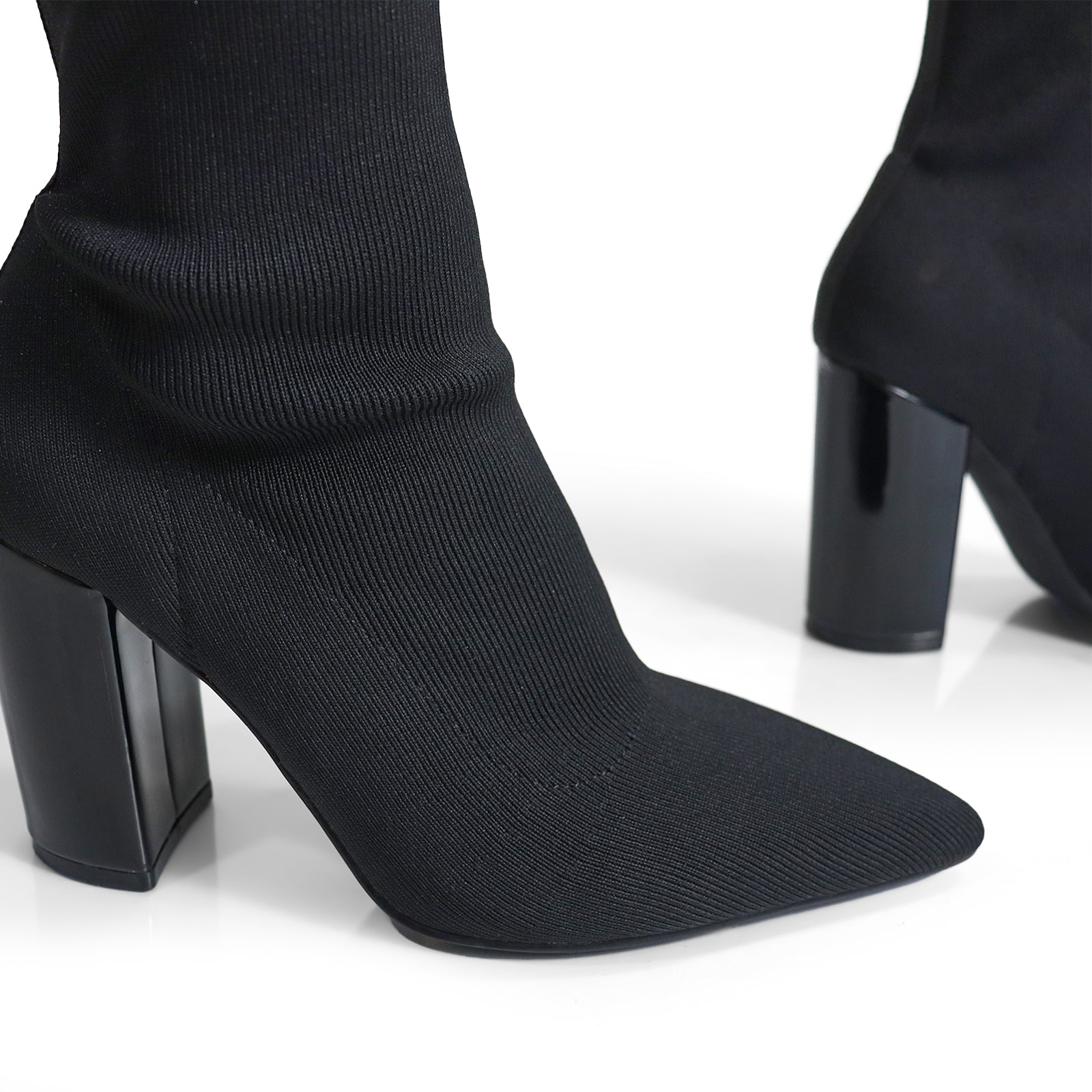 PATTY-1 POINTED TOE KNIT BOOTIE W/ STACKED HEEL BLACK