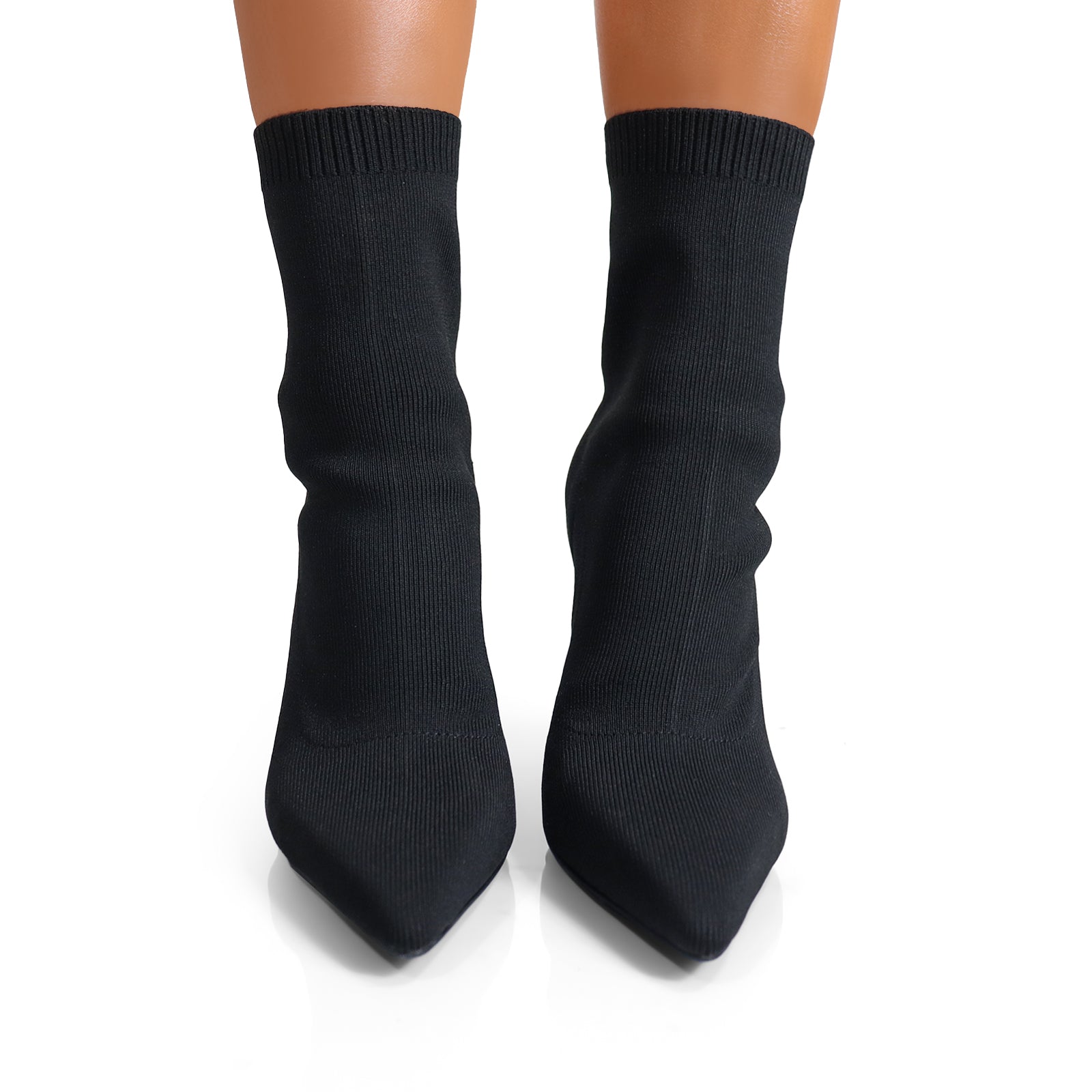 PATTY-1 POINTED TOE KNIT BOOTIE W/ STACKED HEEL BLACK