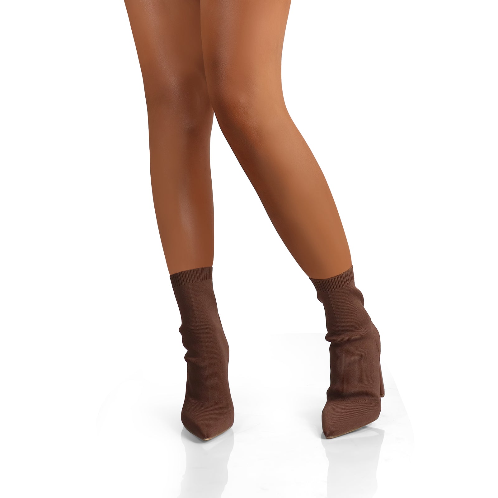 PATTY-1 POINTED TOE KNIT BOOTIE W/ STACKED HEEL CHOCOLATE
