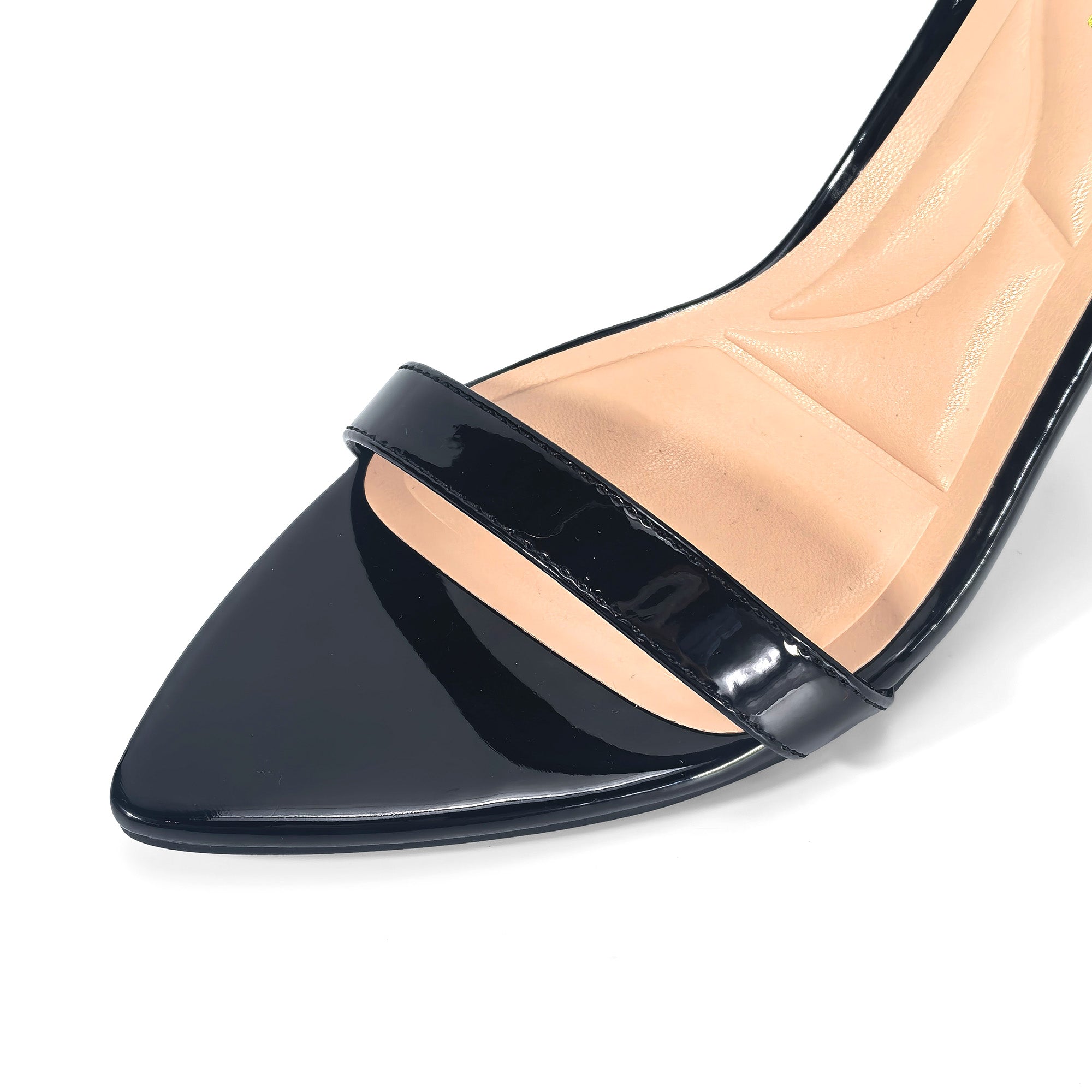 PAULINE-2 POINTED TOE ANCKLE STRAP SANDAL W/ HEEL, BLACK