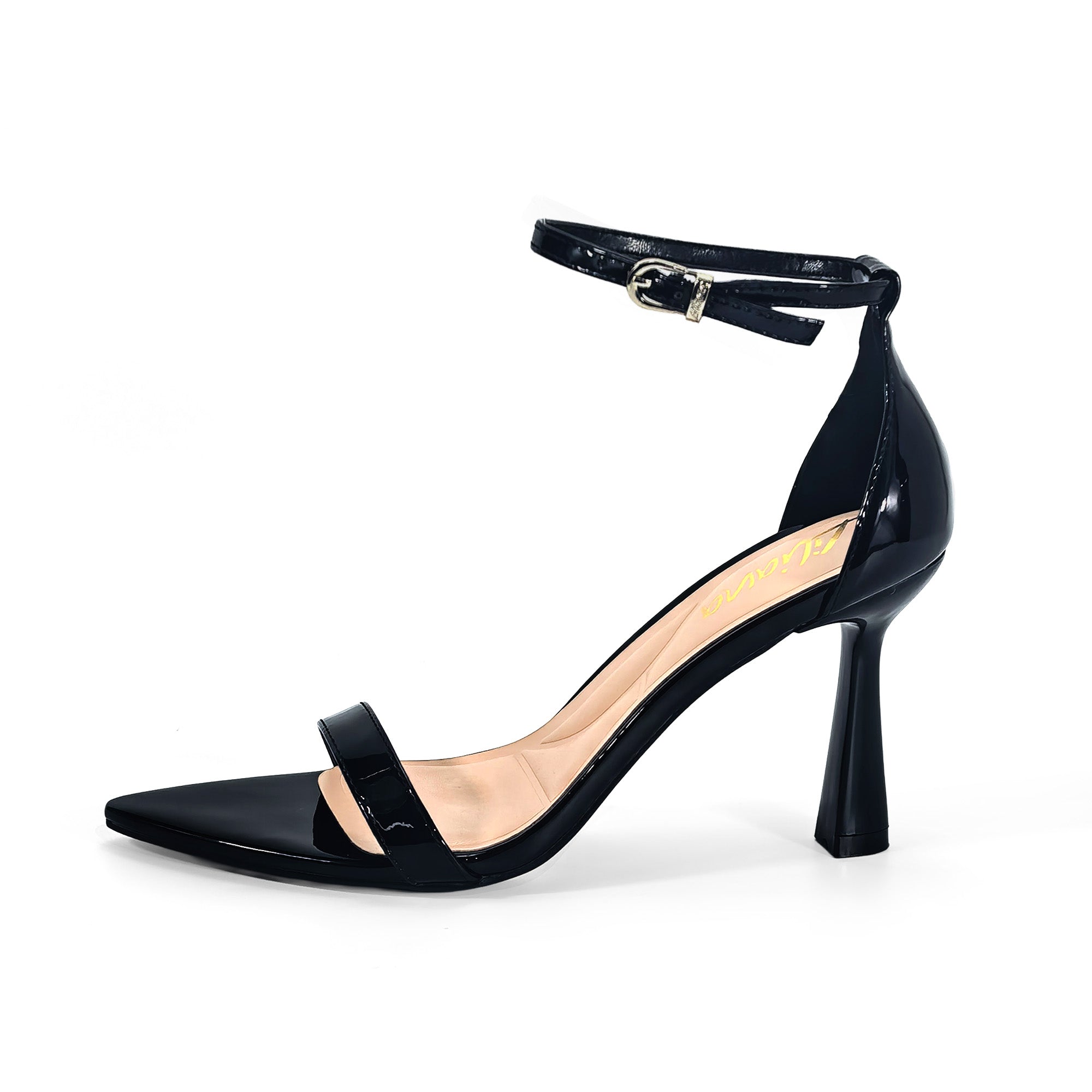 PAULINE-2 POINTED TOE ANCKLE STRAP SANDAL W/ HEEL, BLACK