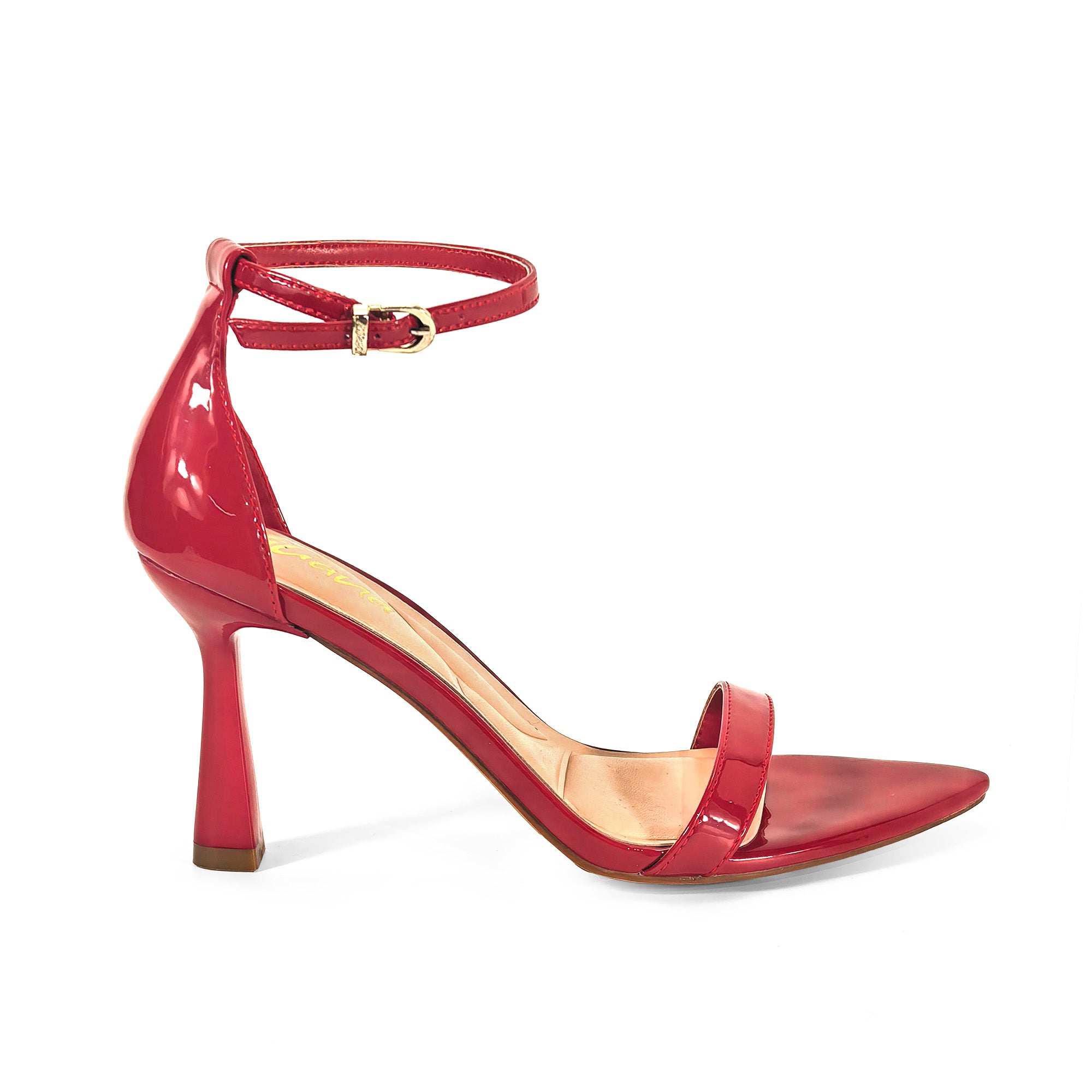 PAULINE-2 POINTED TOE ANCKLE STRAP SANDAL W/ HEEL, RED
