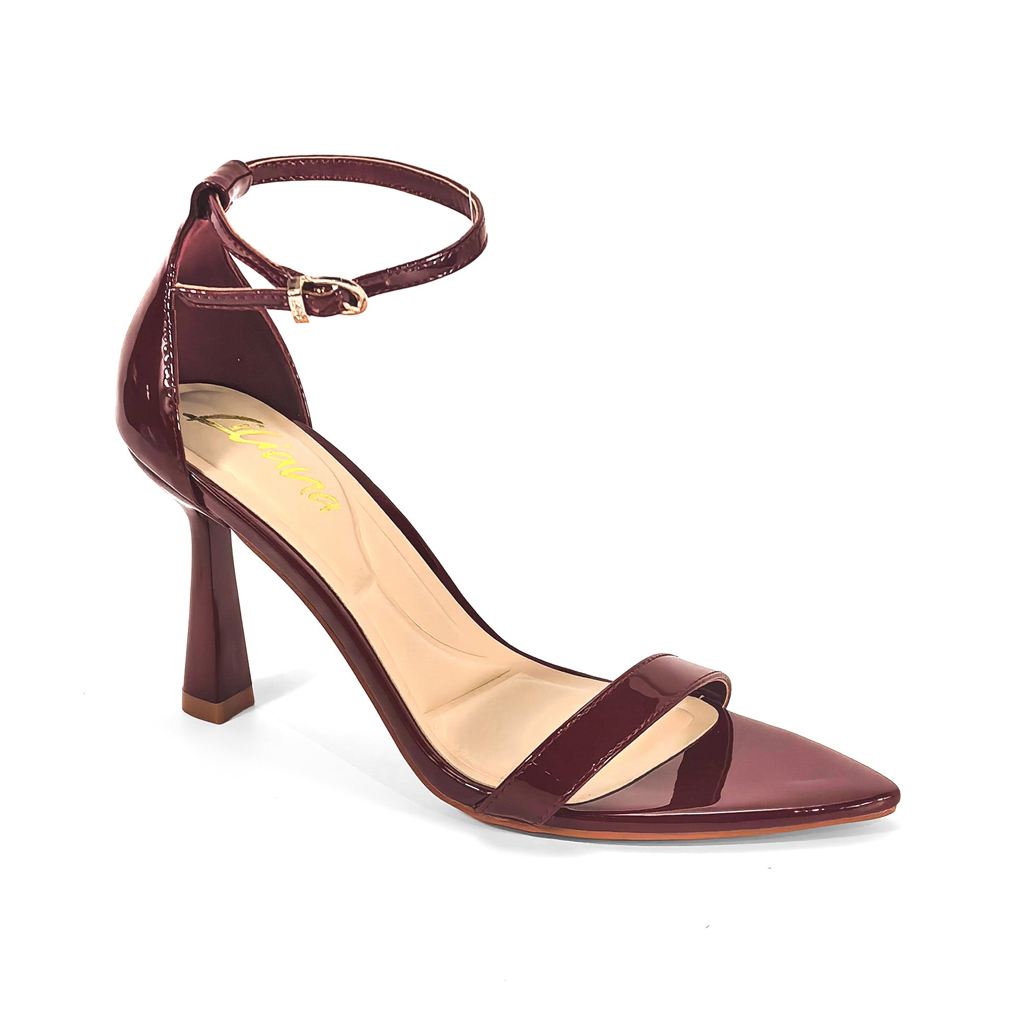 PAULINE-2 POINTED TOE ANCKLE STRAP SANDAL W/ HEEL, WINE