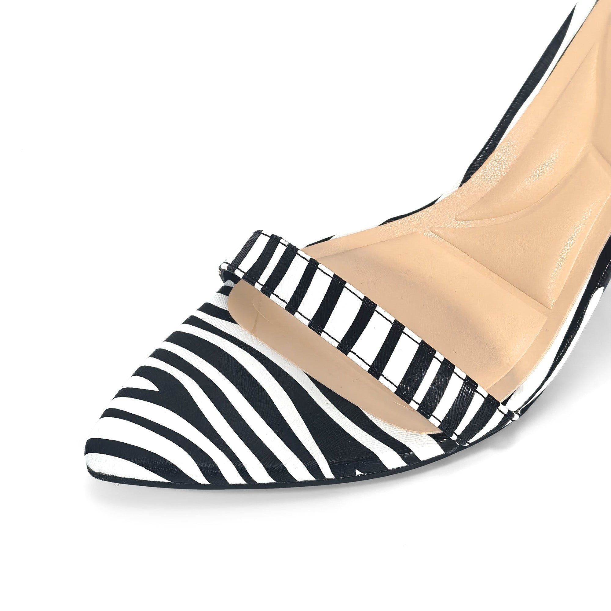 PAULINE-2 POINTED TOE ANCKLE STRAP SANDAL W/ HEEL, ZEBRA